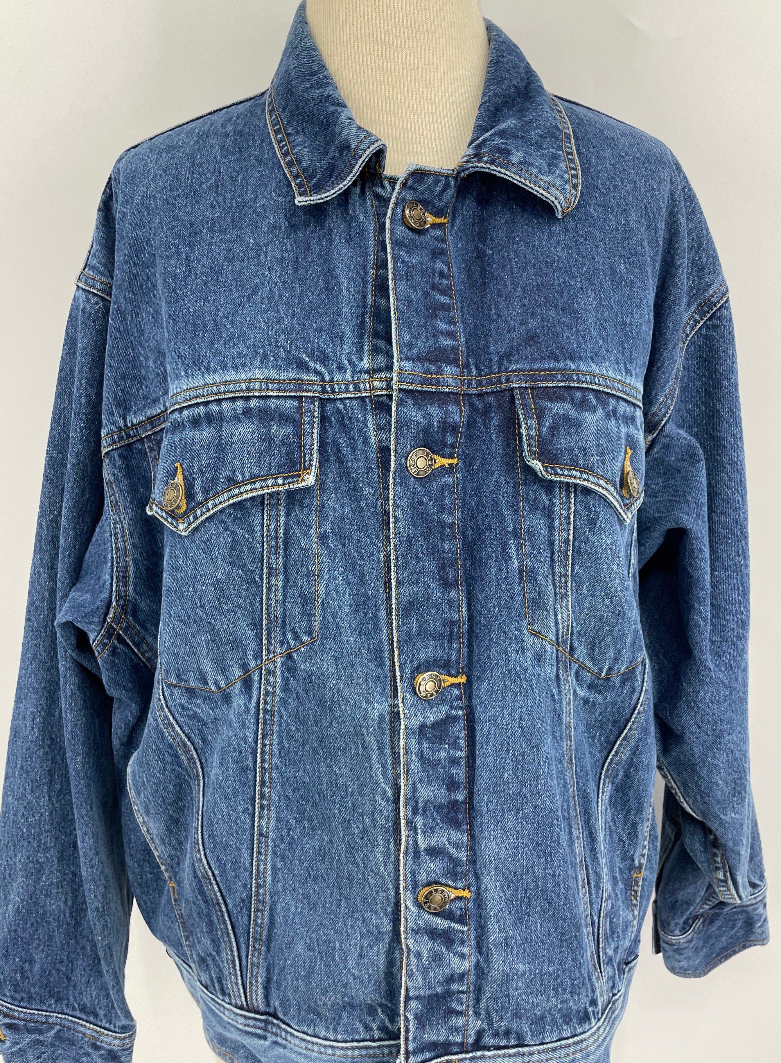 80s/90s Blue Cotton Oversized Denim Jacket By East West - Image 4