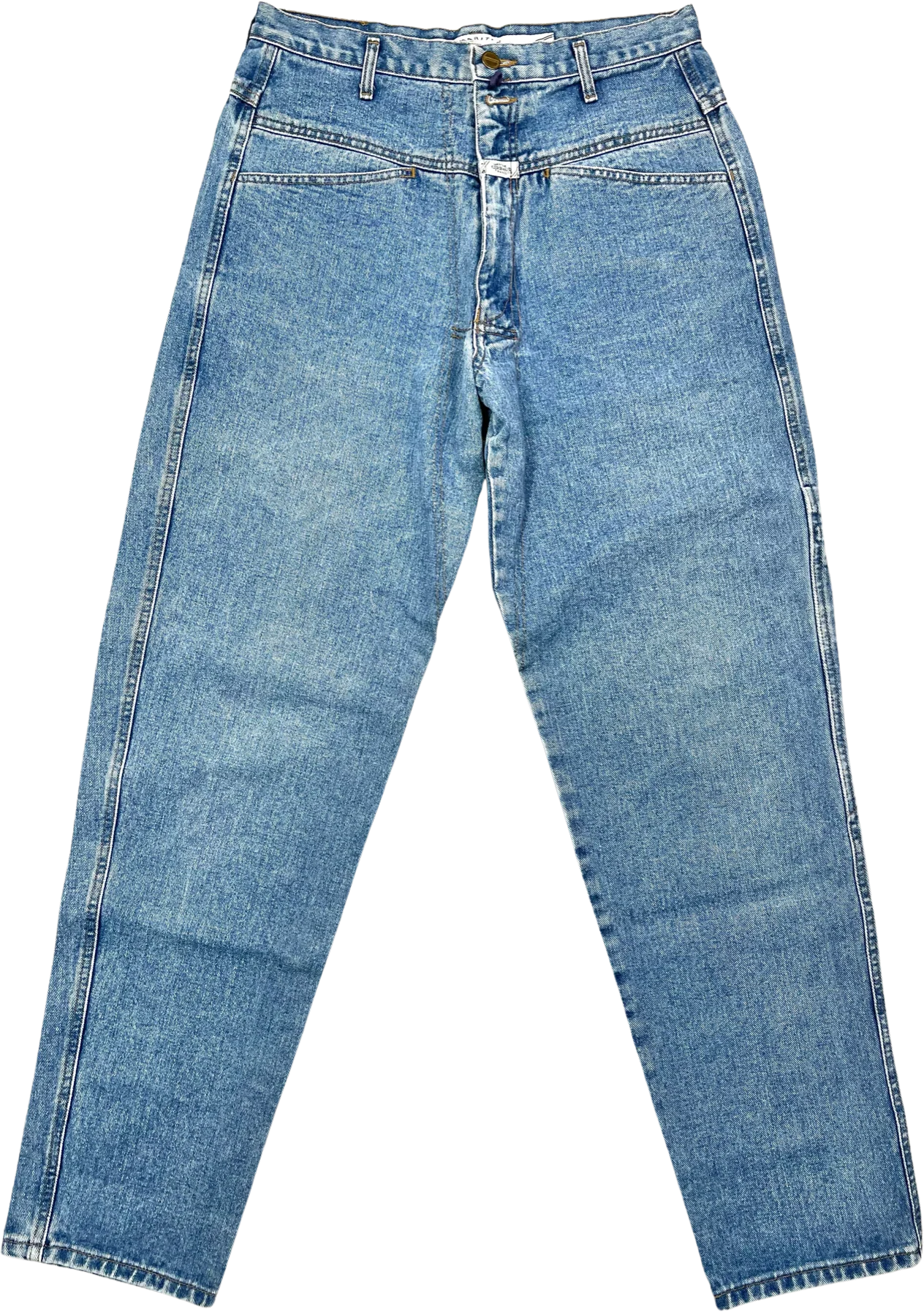 80s/90s Blue Denim High Waisted Tapered Leg Mom Jeans By Marithe Francois Girbaud