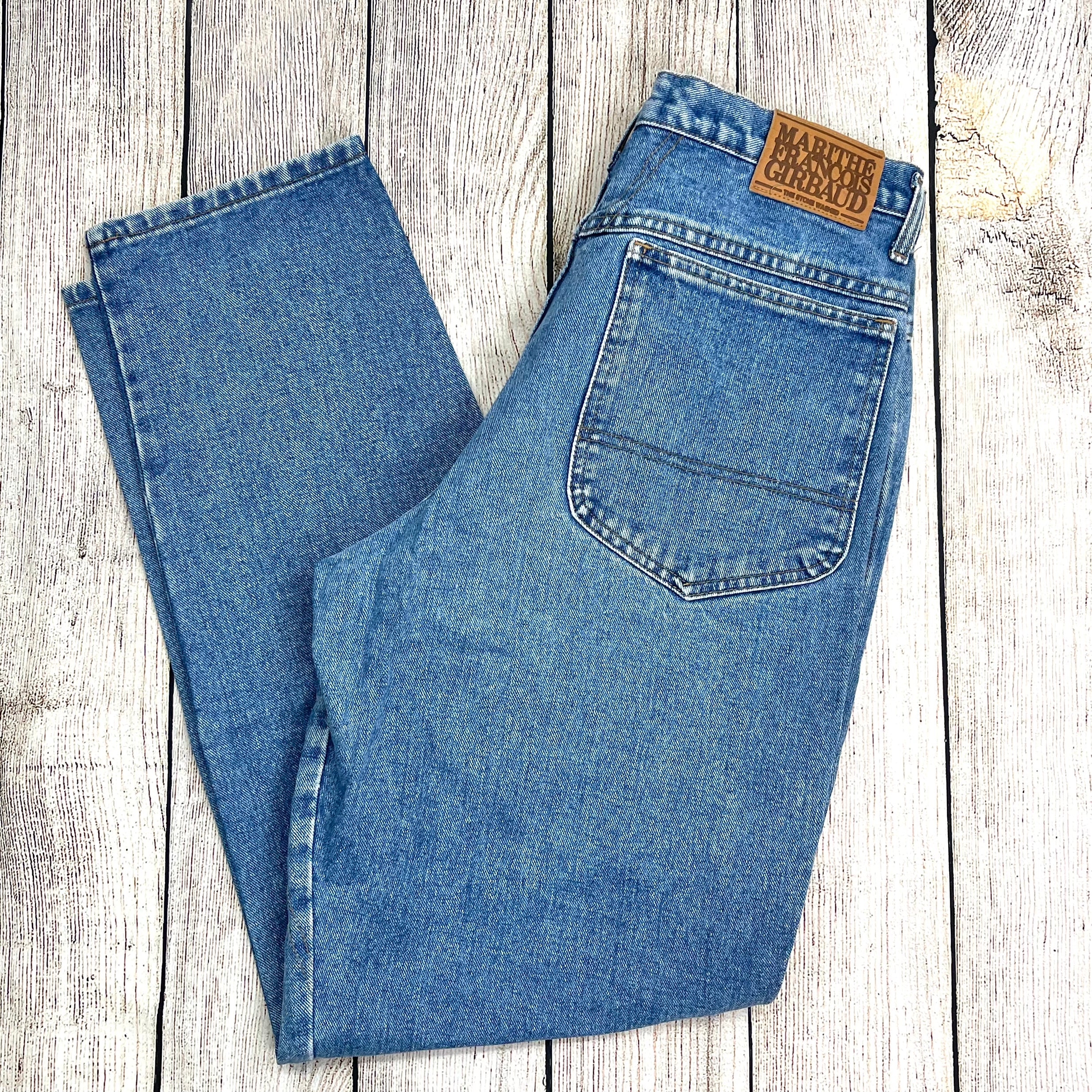 80s/90s Blue Denim High Waisted Tapered Leg Mom Jeans By Marithe Francois Girbaud - Image 3