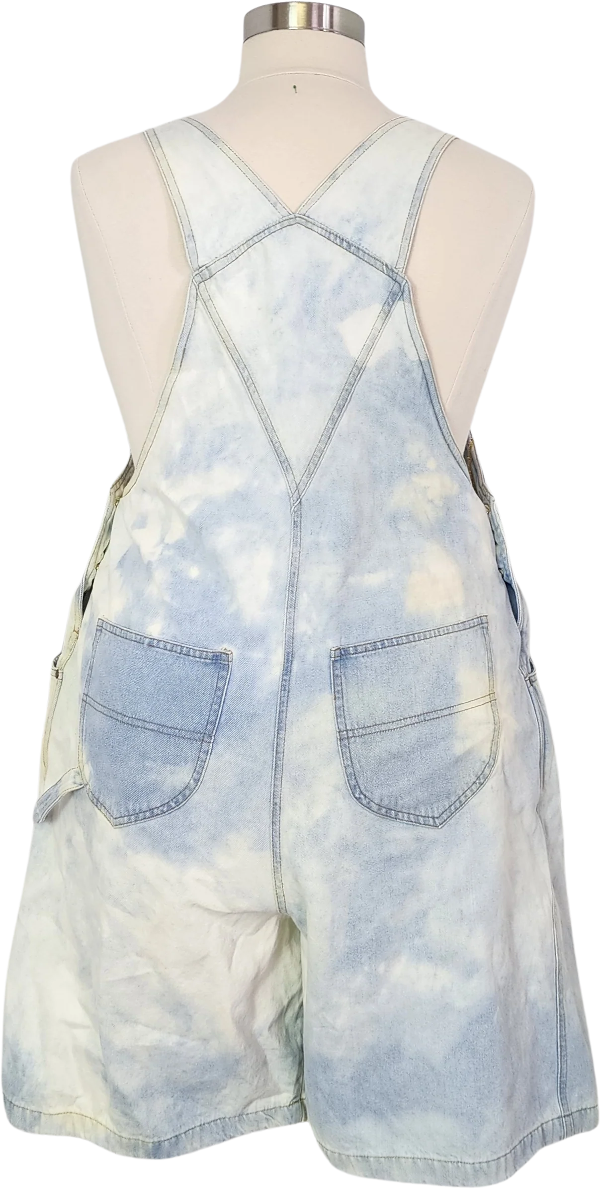 80s/90s Blue White Bleach Wash Overall Shorts - Image 2