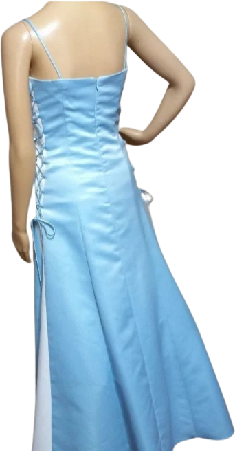 80s/90s Blue White Sides, Poly, Adjustable Prom Dress By Dollar - Image 2