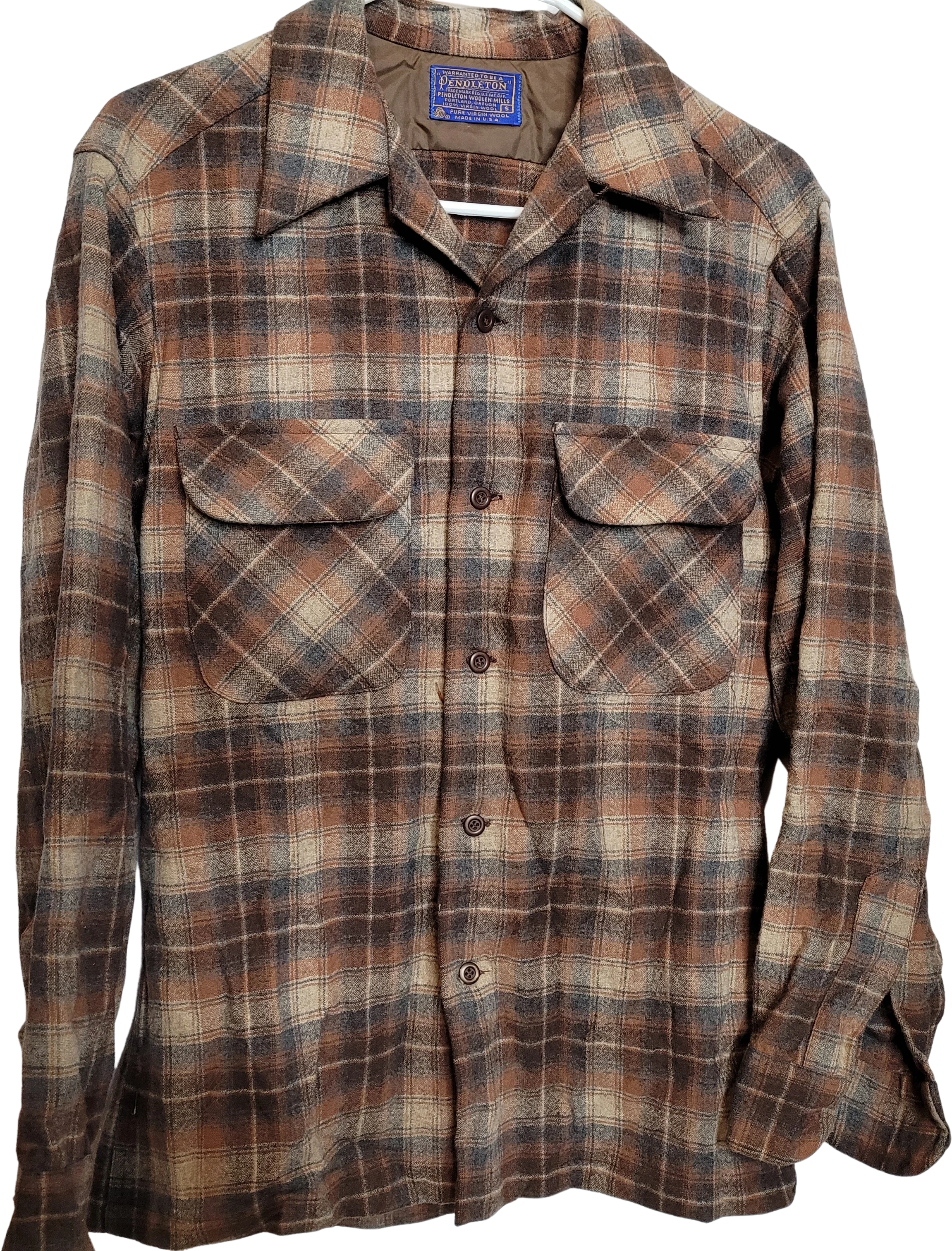 80s/90s Board Shirt Brown Adult Sm Original Inspection Tag By Pendleton