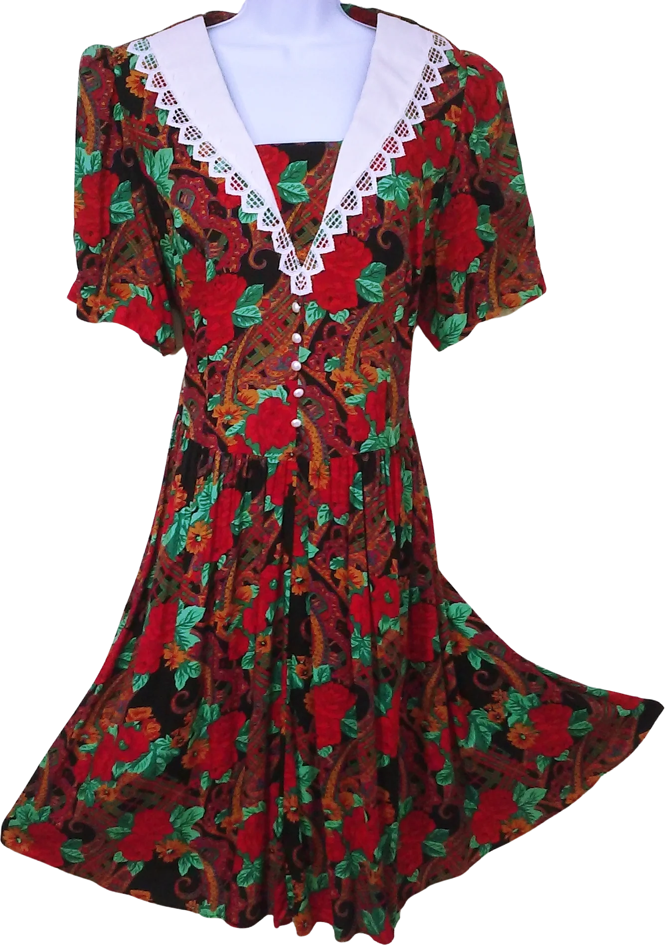 80s/90s Bold Floral Secretary Granny Prairie Dress Collar by D L Originals