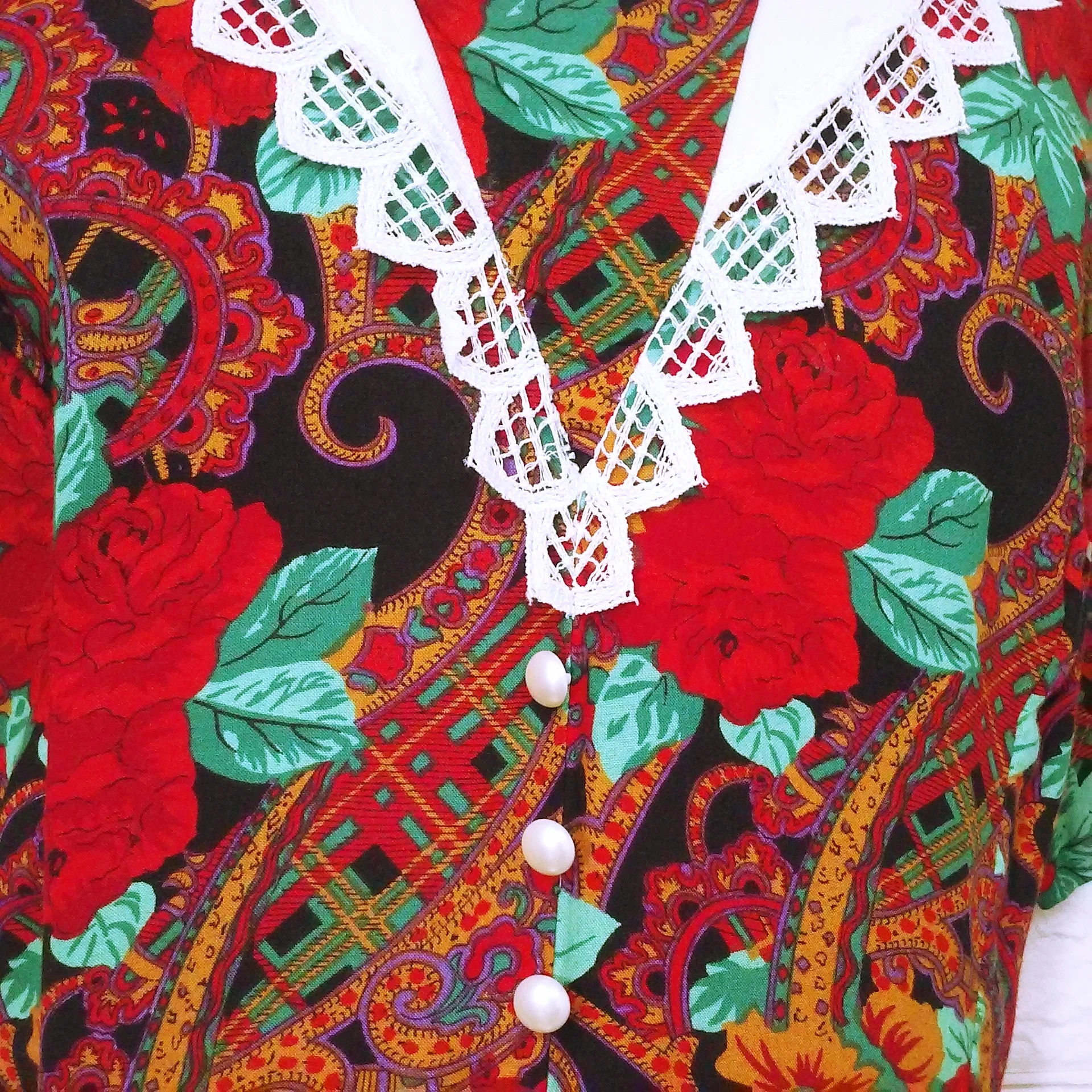 80s/90s Bold Floral Secretary Granny Prairie Dress Collar by D L Originals - Image 10