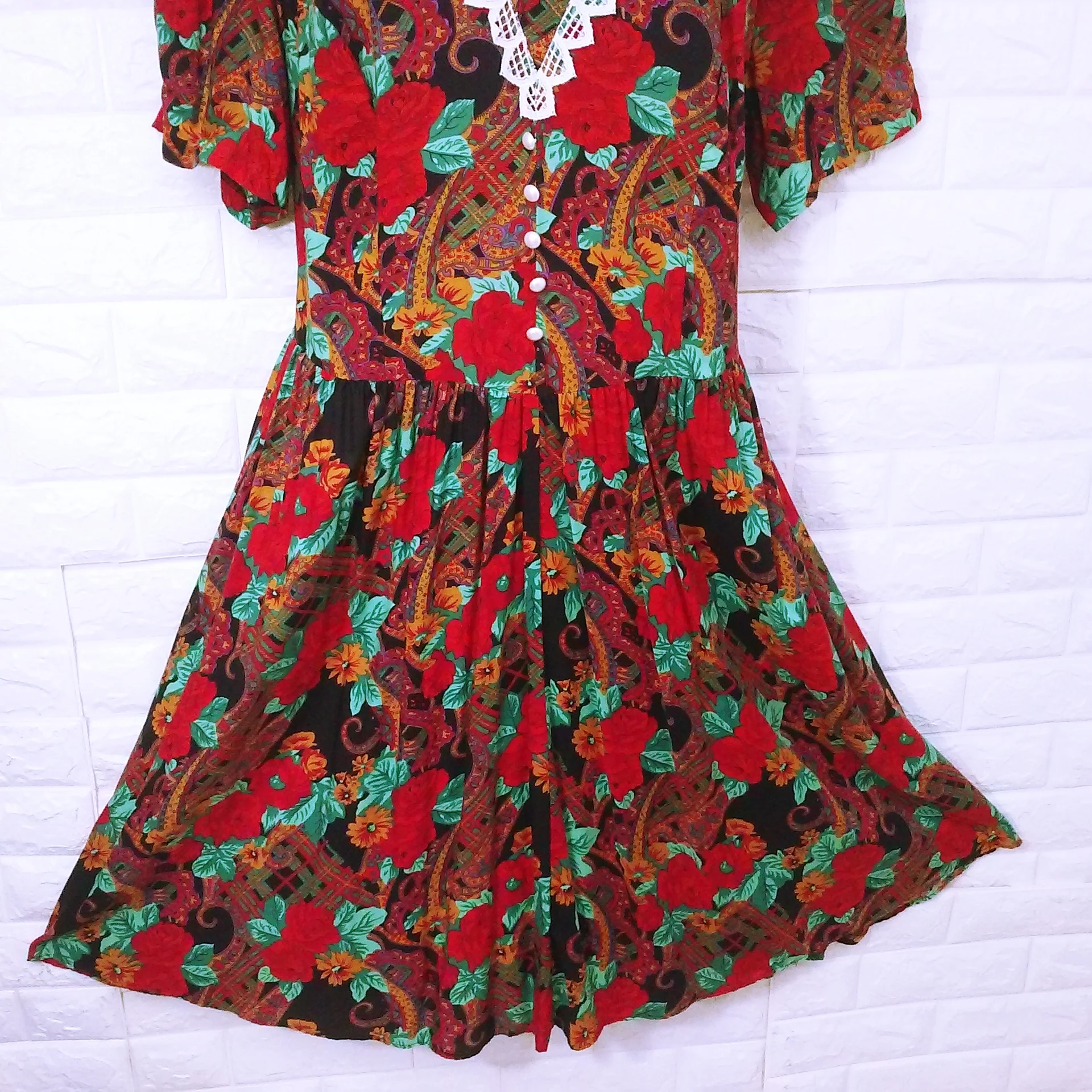 80s/90s Bold Floral Secretary Granny Prairie Dress Collar by D L Originals - Image 11