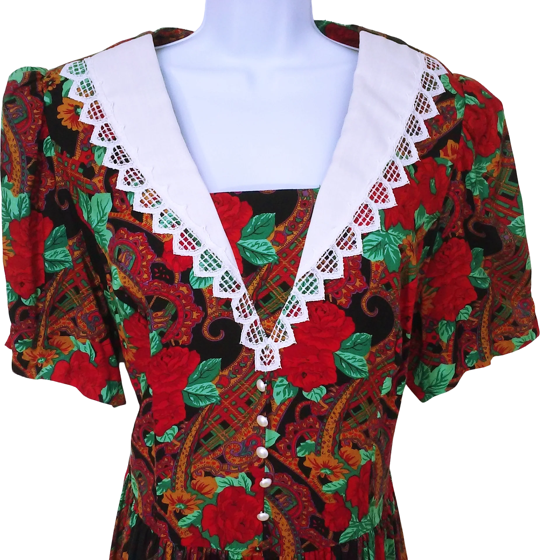 80s/90s Bold Floral Secretary Granny Prairie Dress Collar by D L Originals - Image 2