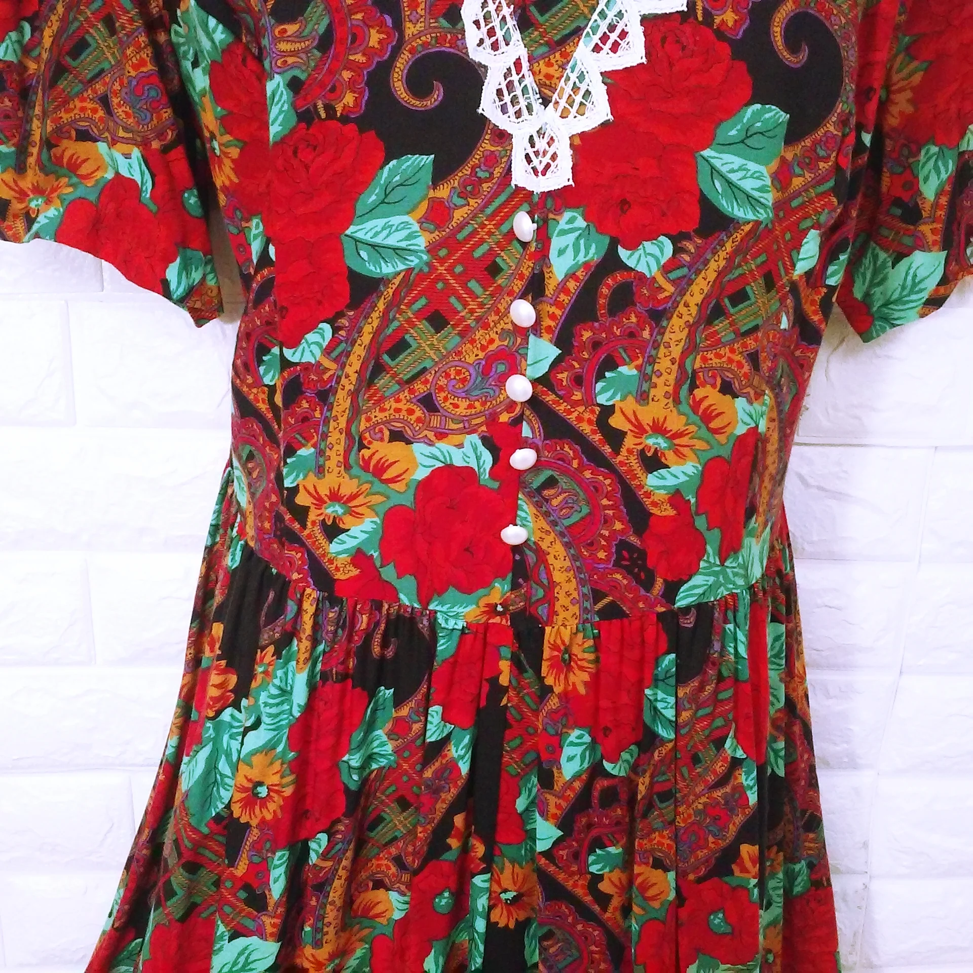 80s/90s Bold Floral Secretary Granny Prairie Dress Collar by D L Originals - Image 8