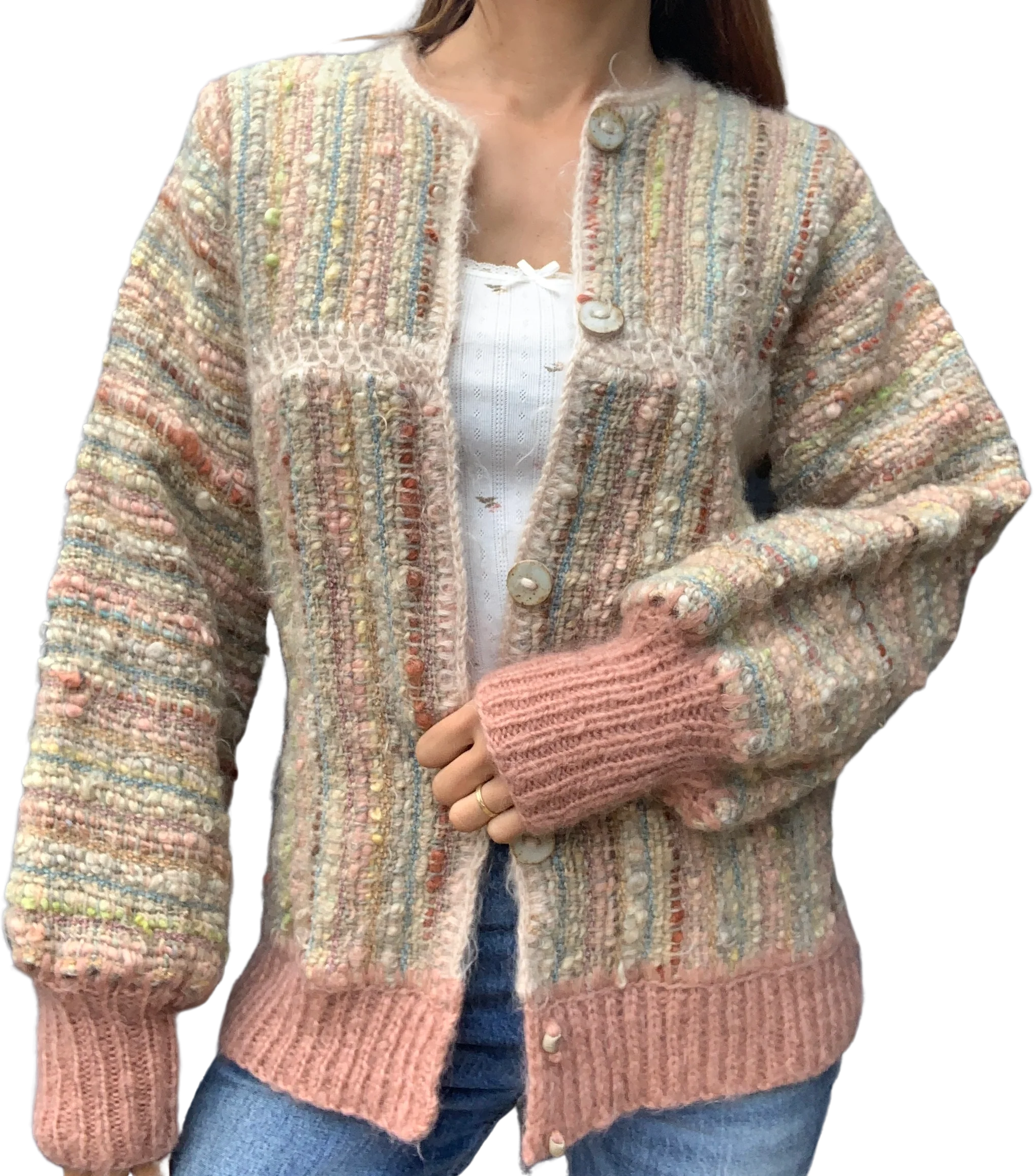 80s/90s Boucle Style Cardigan With Decorative Buttons