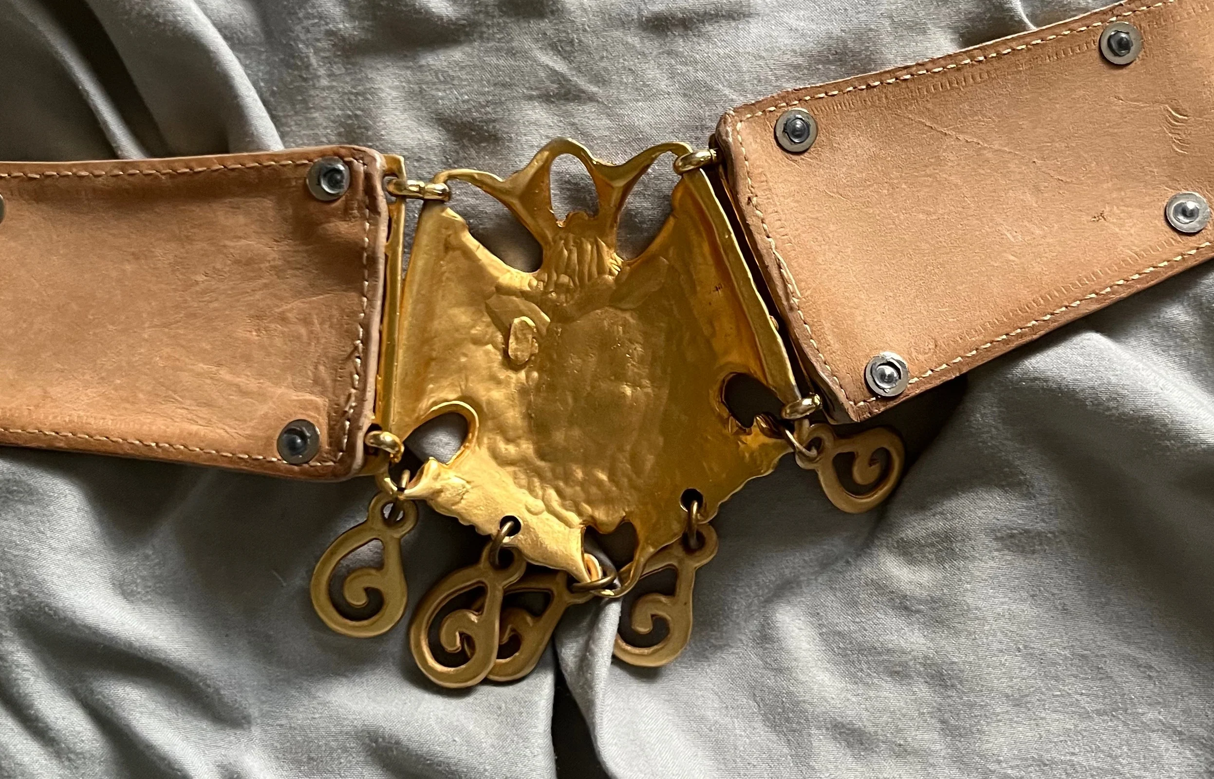 80s/90s Brass Brutalist Style Jeweled Encrusted Belt By Cachè - Image 5