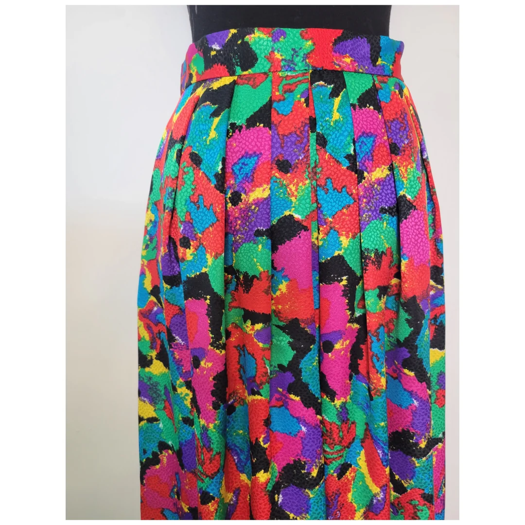 80s/90s Bright Abstract Pleated Maxi Skirt - Image 3