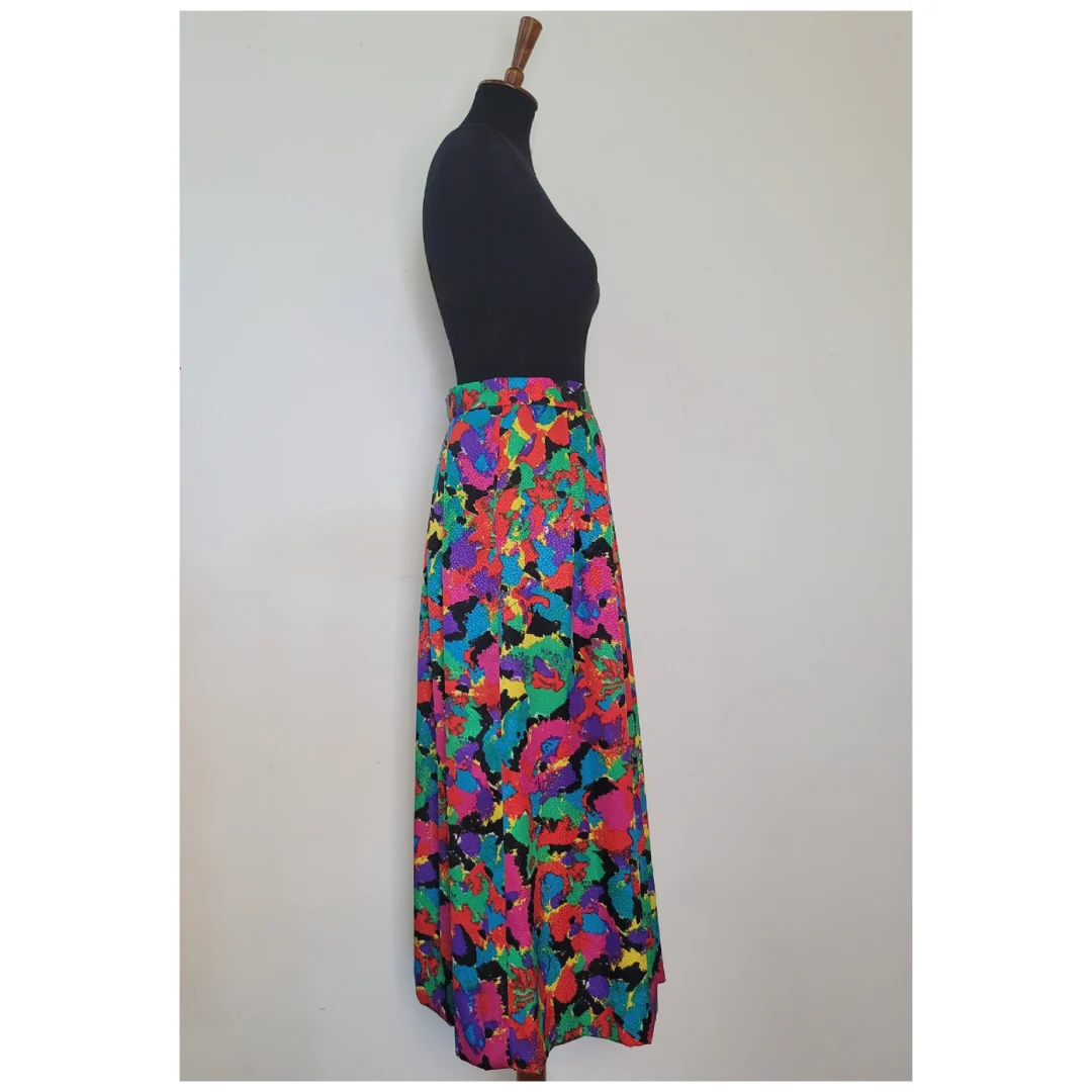 80s/90s Bright Abstract Pleated Maxi Skirt - Image 5