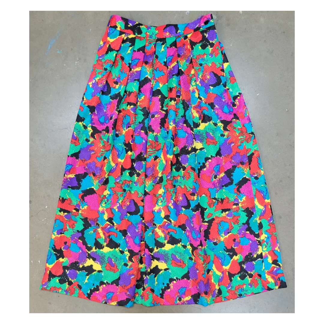 80s/90s Bright Abstract Pleated Maxi Skirt - Image 7