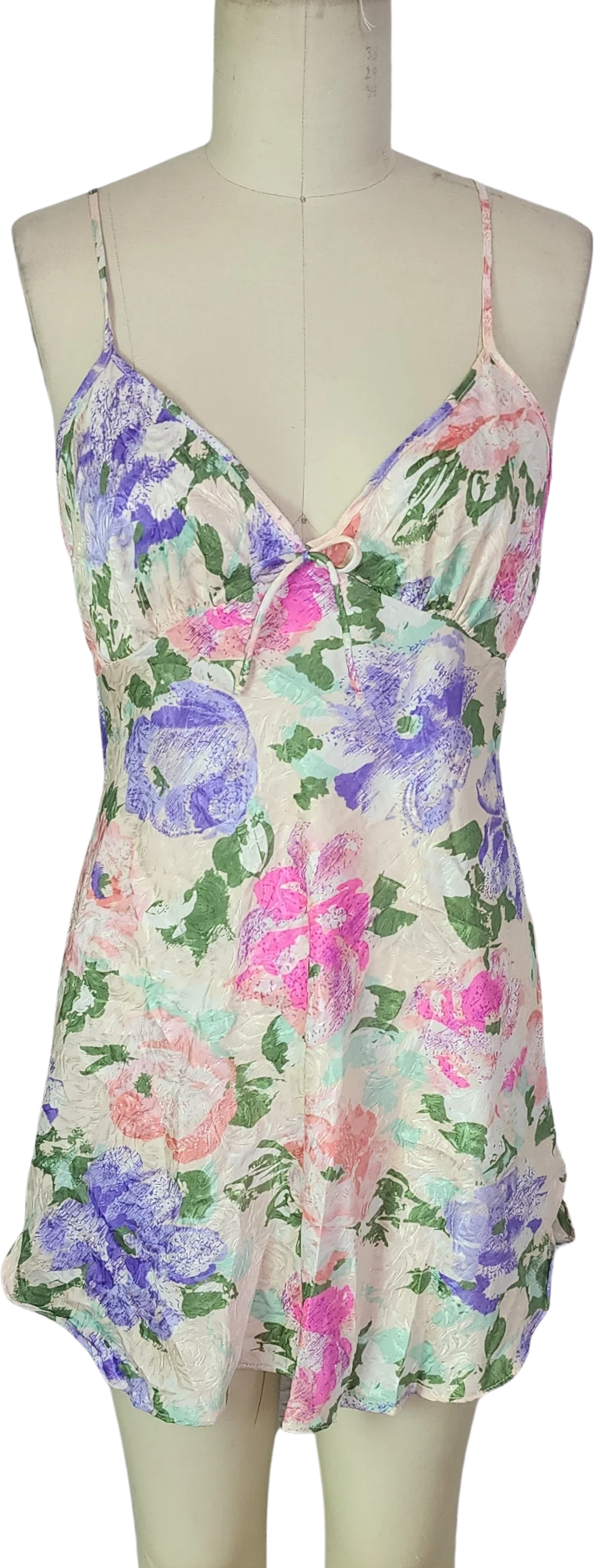 80s/90s Bright Floral Satin Slip Dress Bias Cut Nightie By Maryanns Boutique