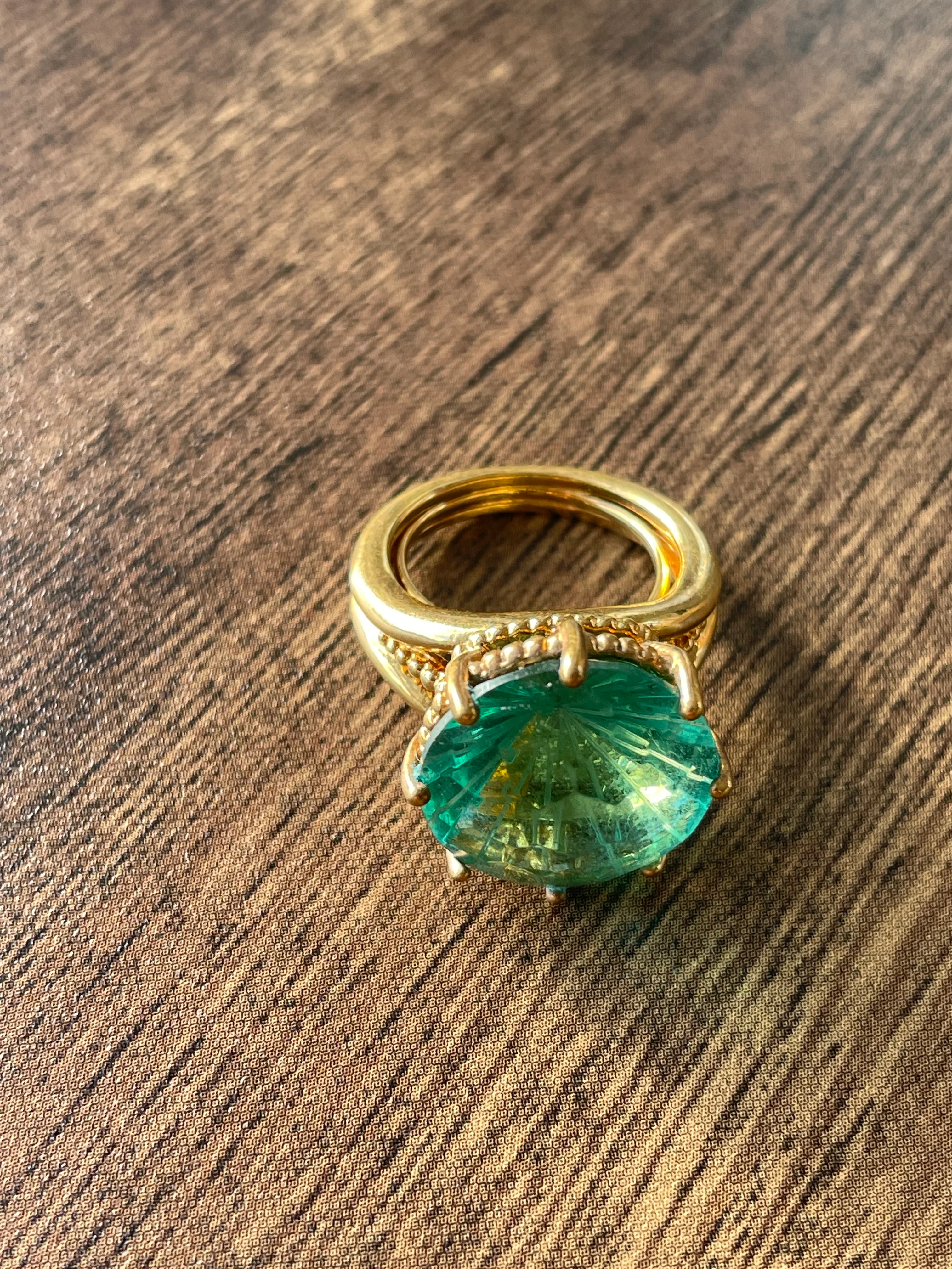 80s/90s Bright Teal Rhinestone Cocktail Ring By Nevada Silver Mines - Image 2