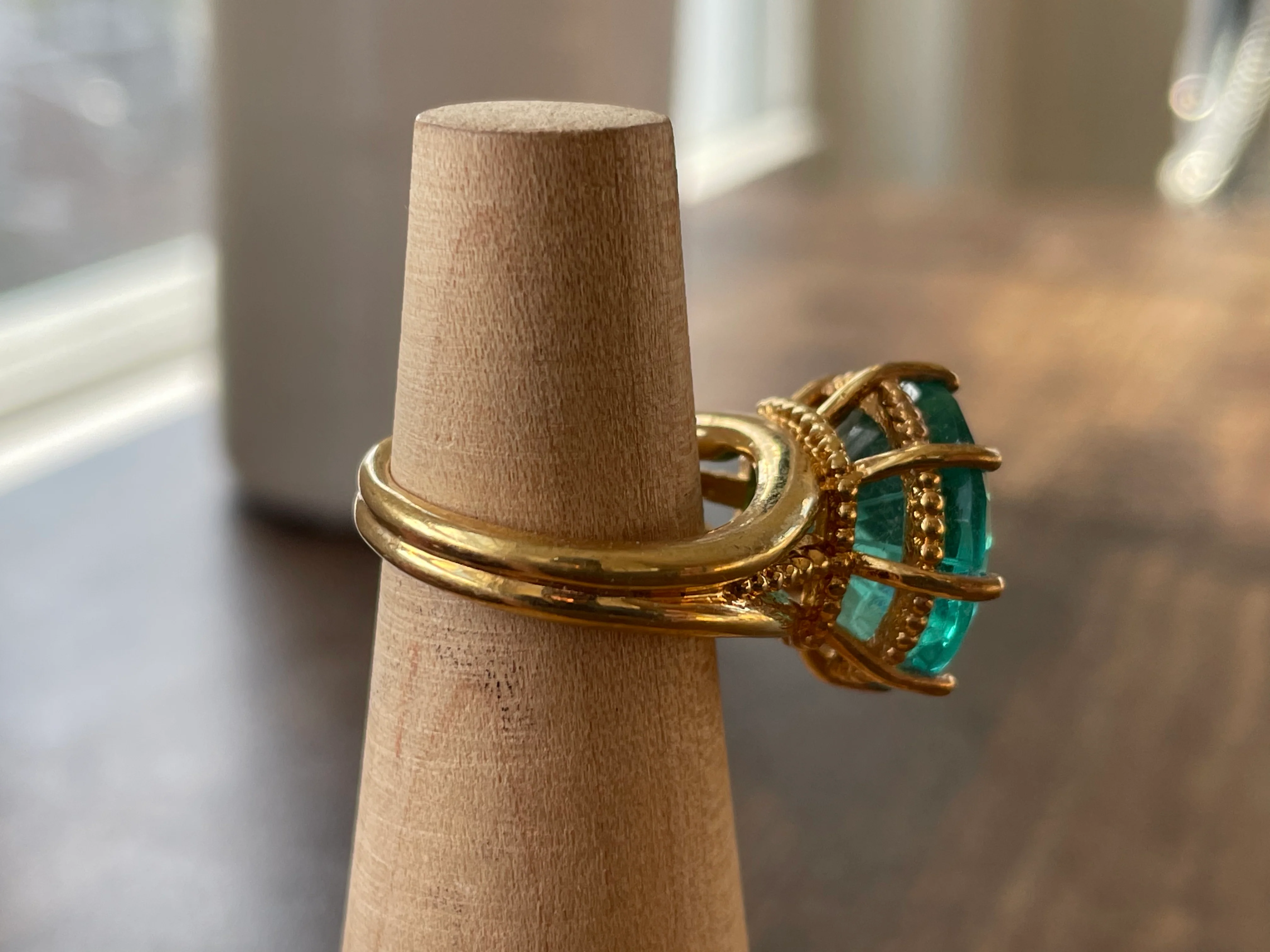 80s/90s Bright Teal Rhinestone Cocktail Ring By Nevada Silver Mines - Image 6