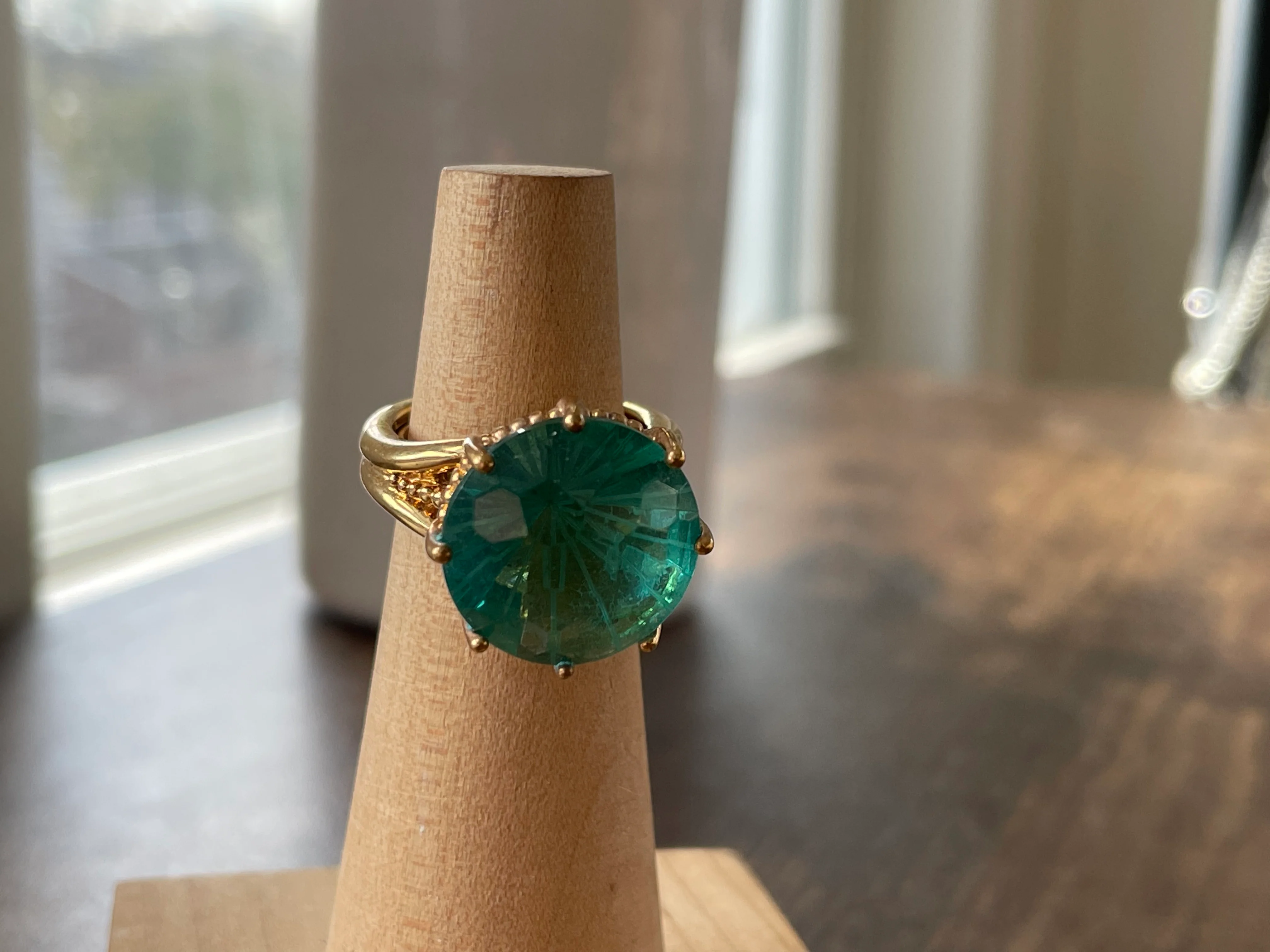 80s/90s Bright Teal Rhinestone Cocktail Ring By Nevada Silver Mines - Image 8