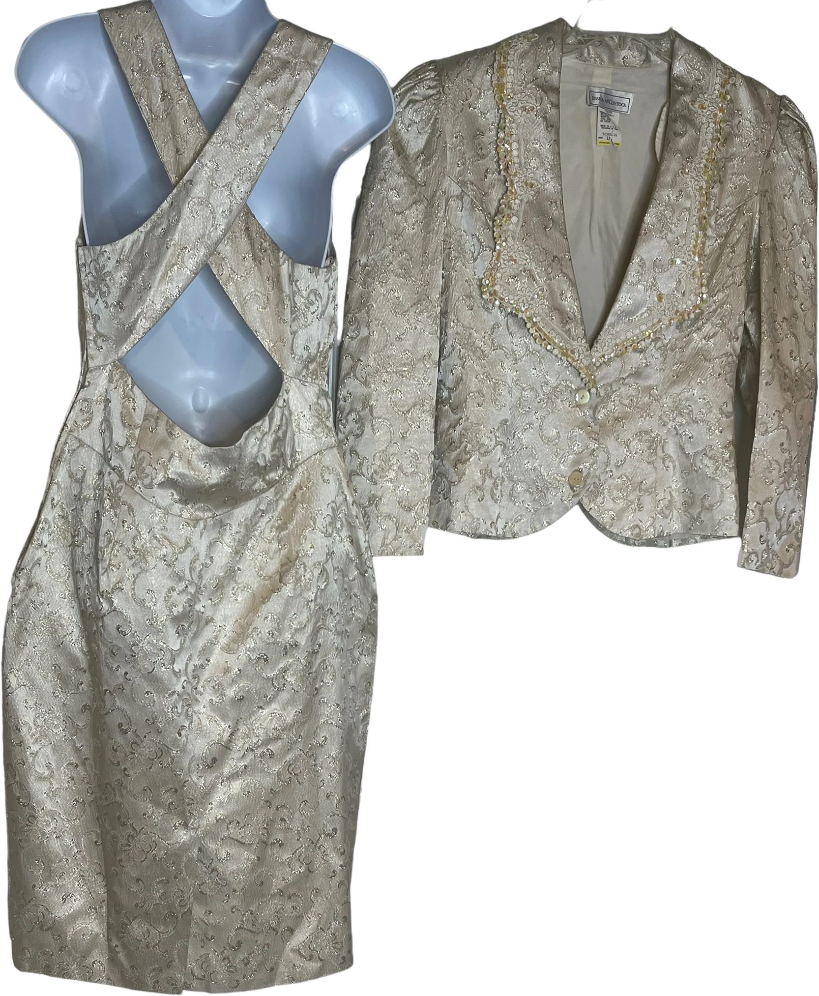 80s/90s Brocade Lace Beaded Sequin Bridal Dress Suit By Jessica McClintock - Image 2