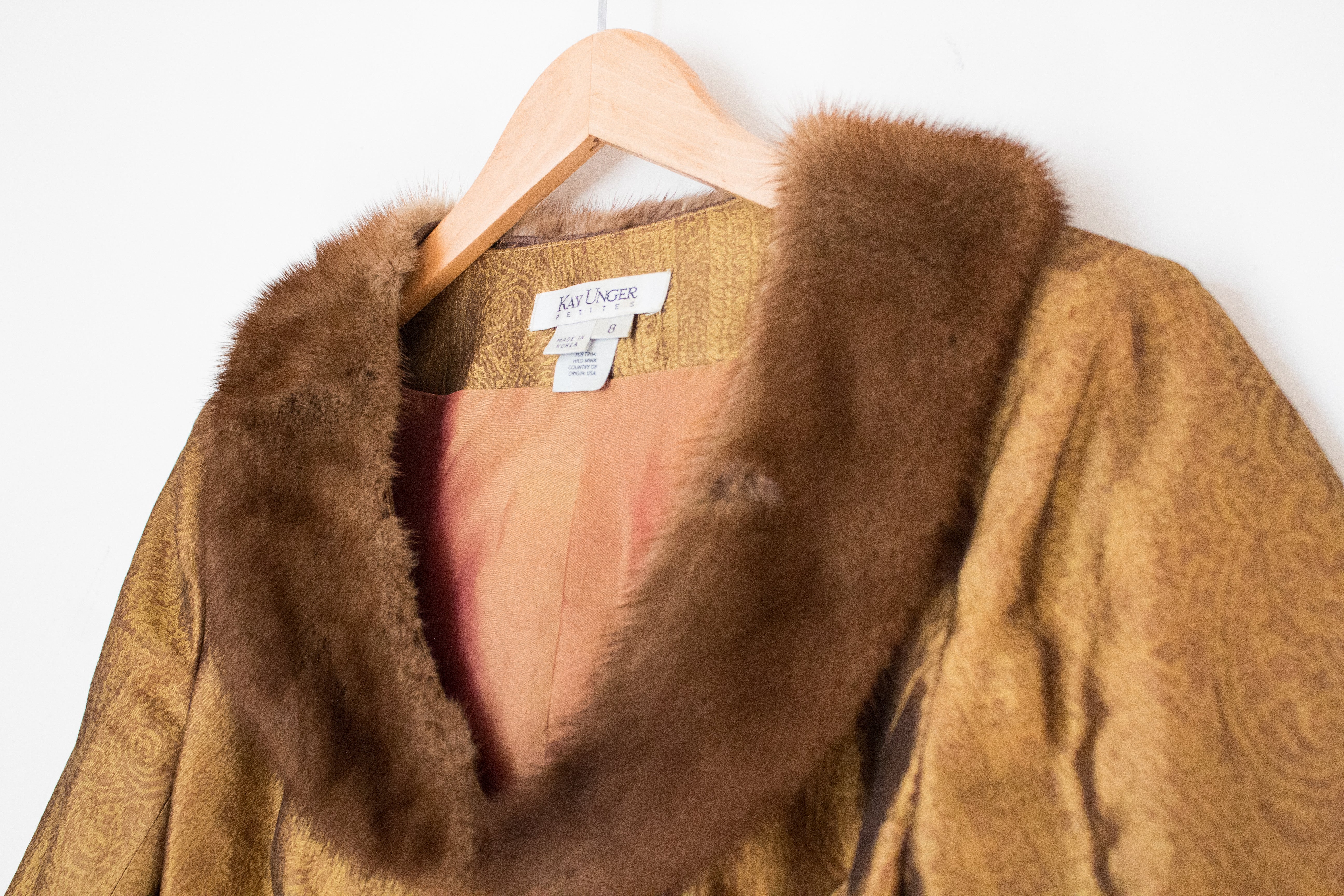 80s/90s Bronze Mink Fur Trimmed Button Down Blazer By Kay Unger Petites - Image 3