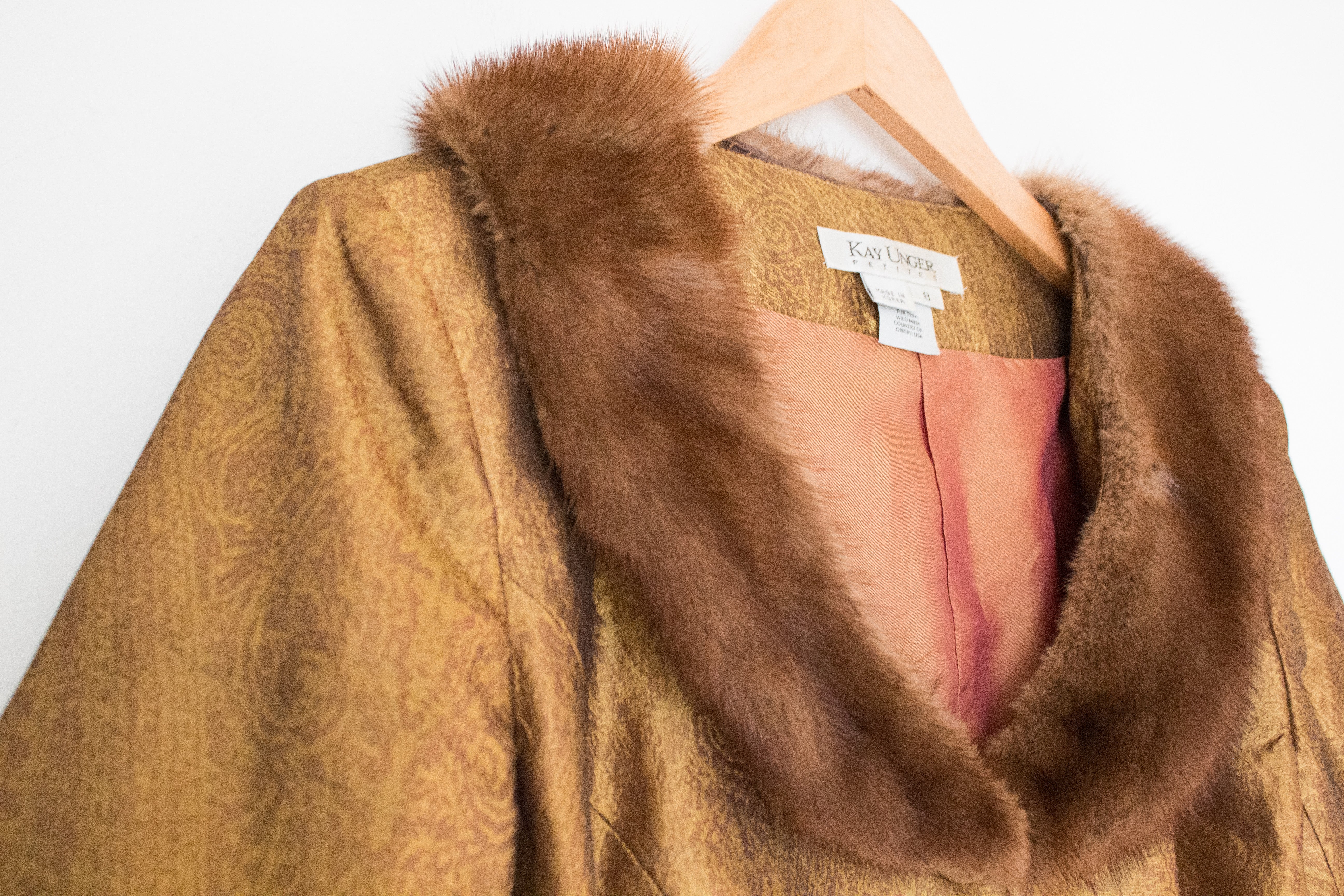 80s/90s Bronze Mink Fur Trimmed Button Down Blazer By Kay Unger Petites - Image 6