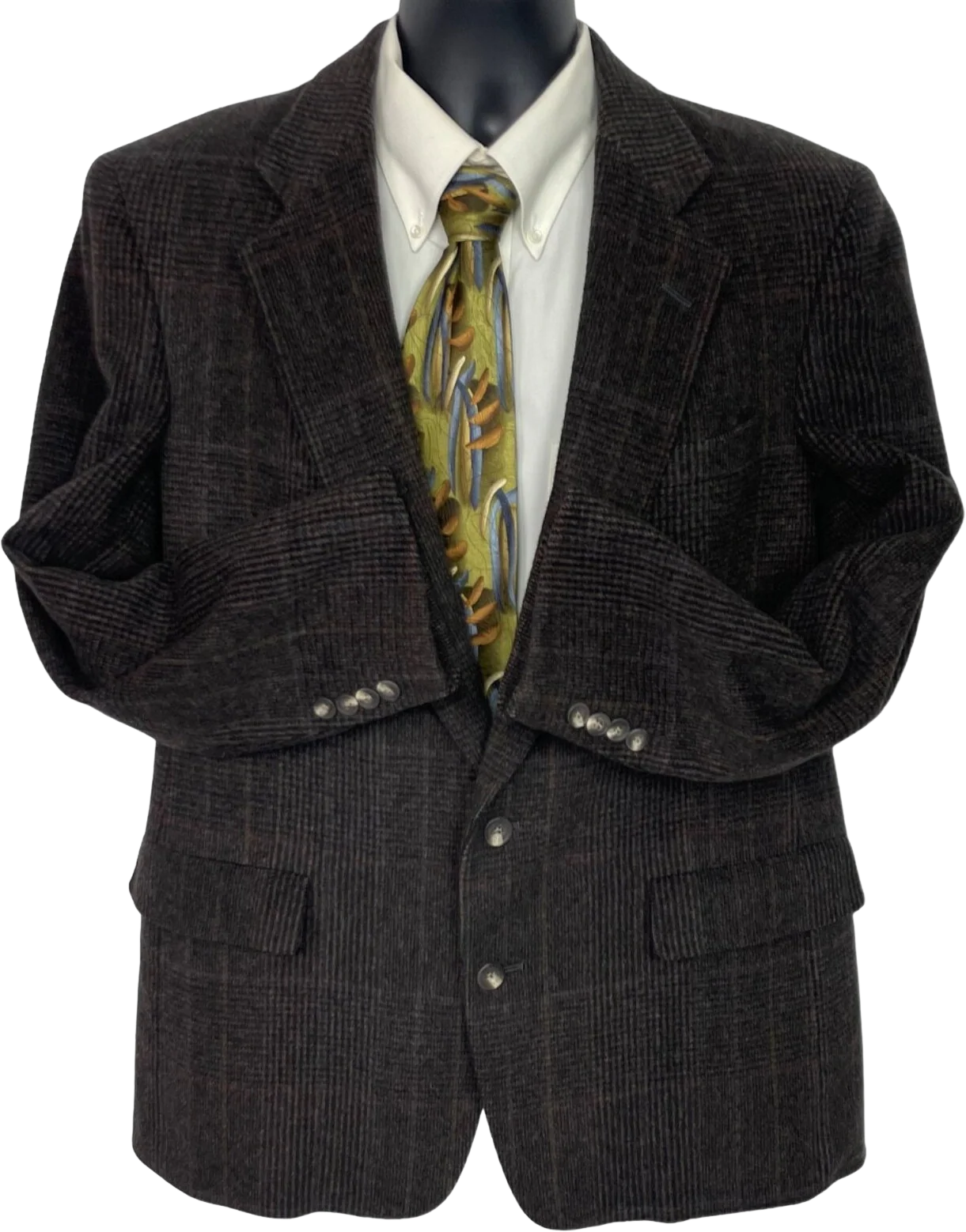 80s/90s Brown And Black Plaid 2 Button Single Vent Blazer By Austin Reed