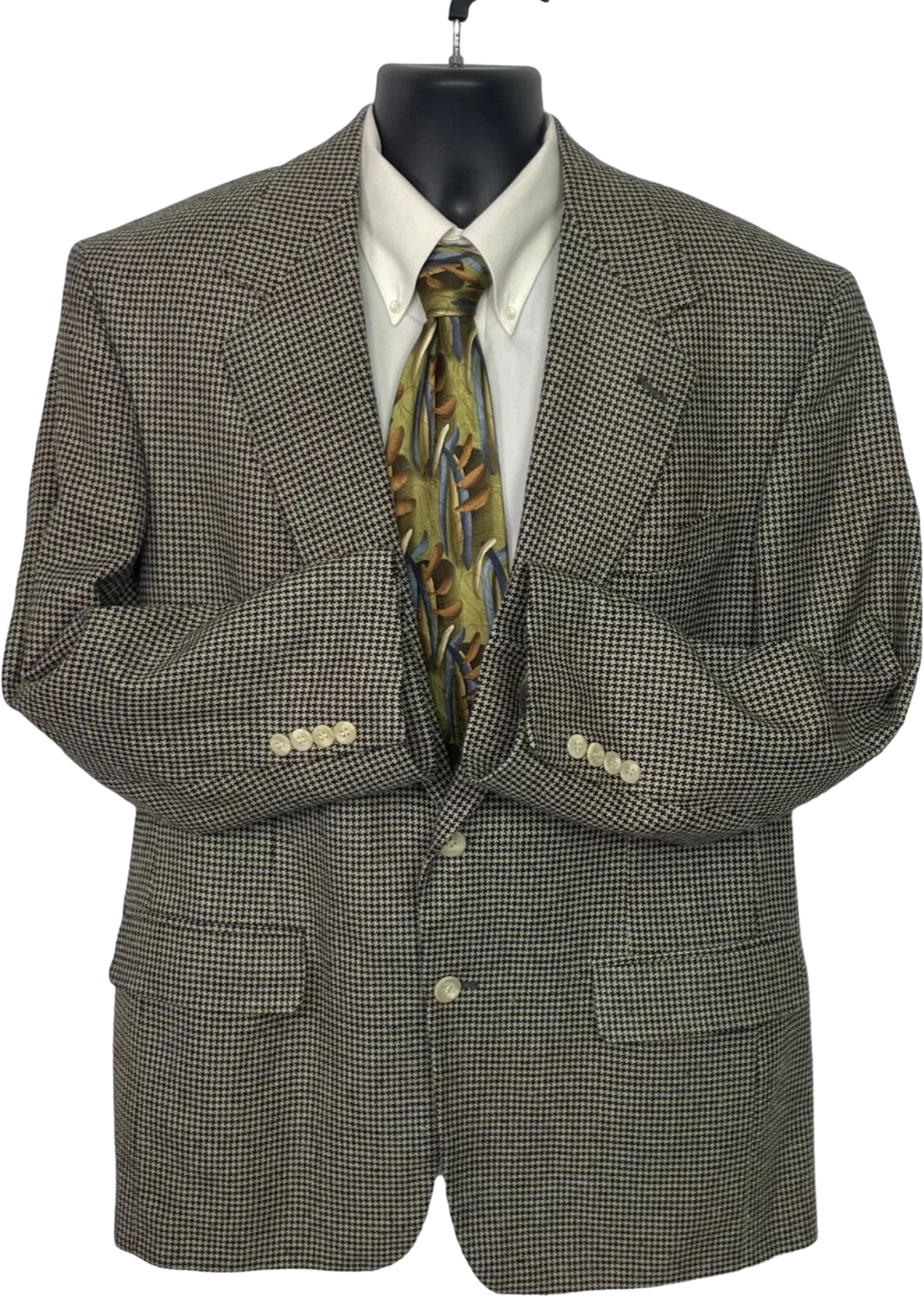 80s/90s Brown Houndstooth 2 Button Ventless Sport Coat By Chuck Hines