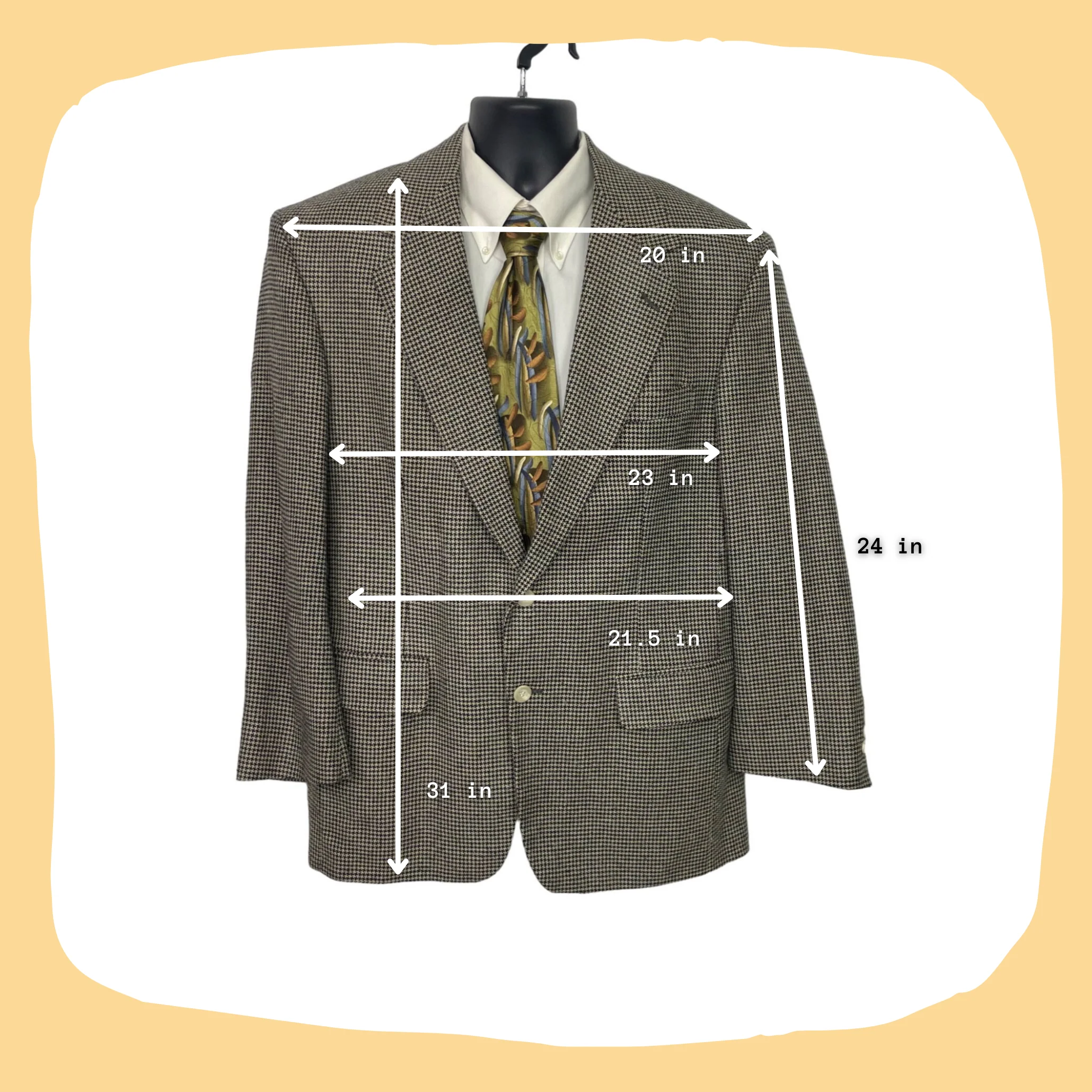 80s/90s Brown Houndstooth 2 Button Ventless Sport Coat By Chuck Hines - Image 3