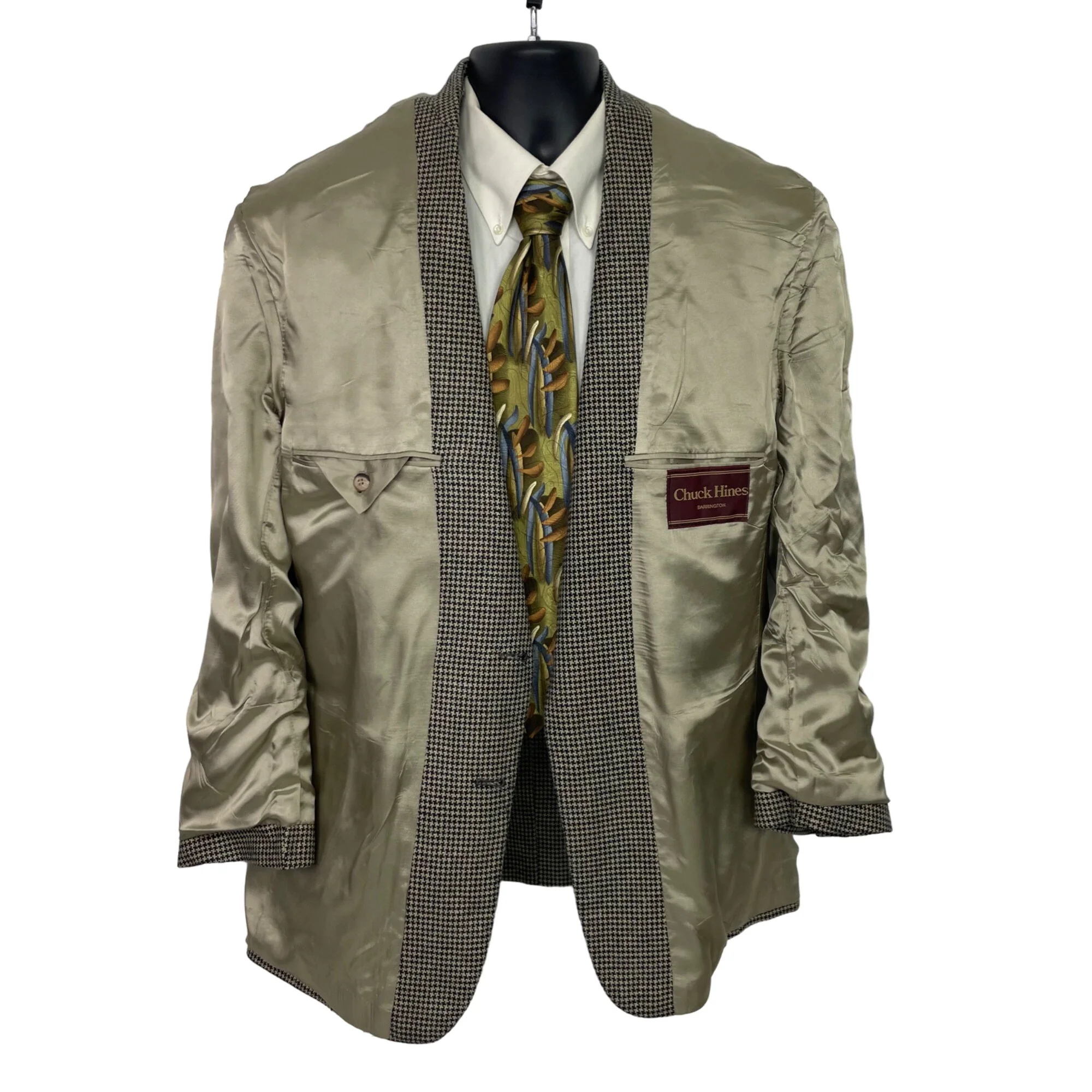 80s/90s Brown Houndstooth 2 Button Ventless Sport Coat By Chuck Hines - Image 6