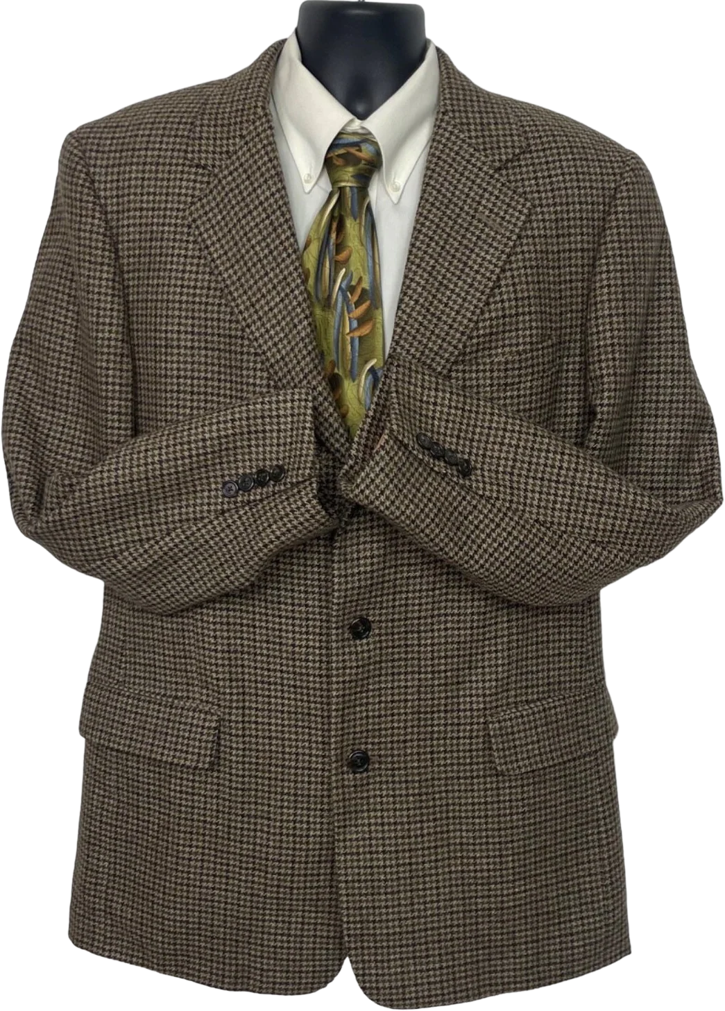 80s/90s Brown Houndstooth Wool Blend Sport Coat Jacket 42l By Coach