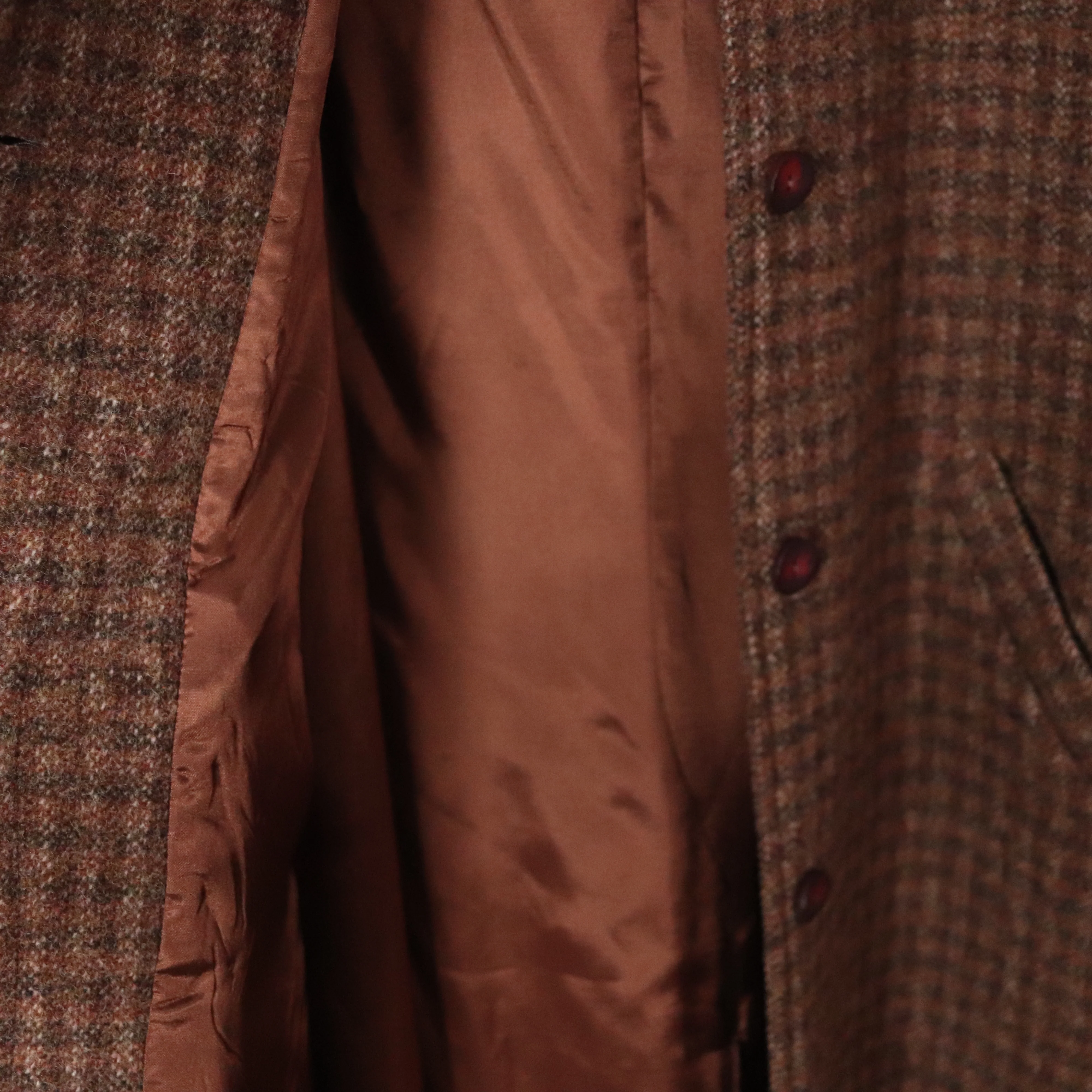 80s/90s Brown Plaid Tweed Long Wool Suede Collar Coat by LL Bean - Image 12