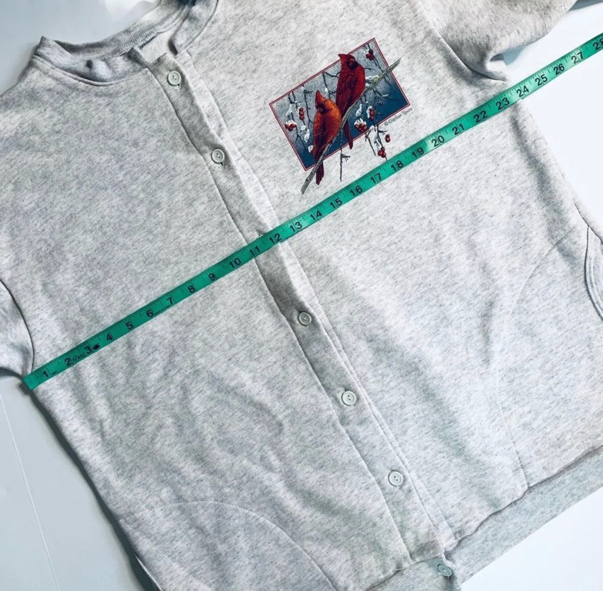 80s/90s Button Up Winter Cardinal Crewneck Sweatshirt - Image 3