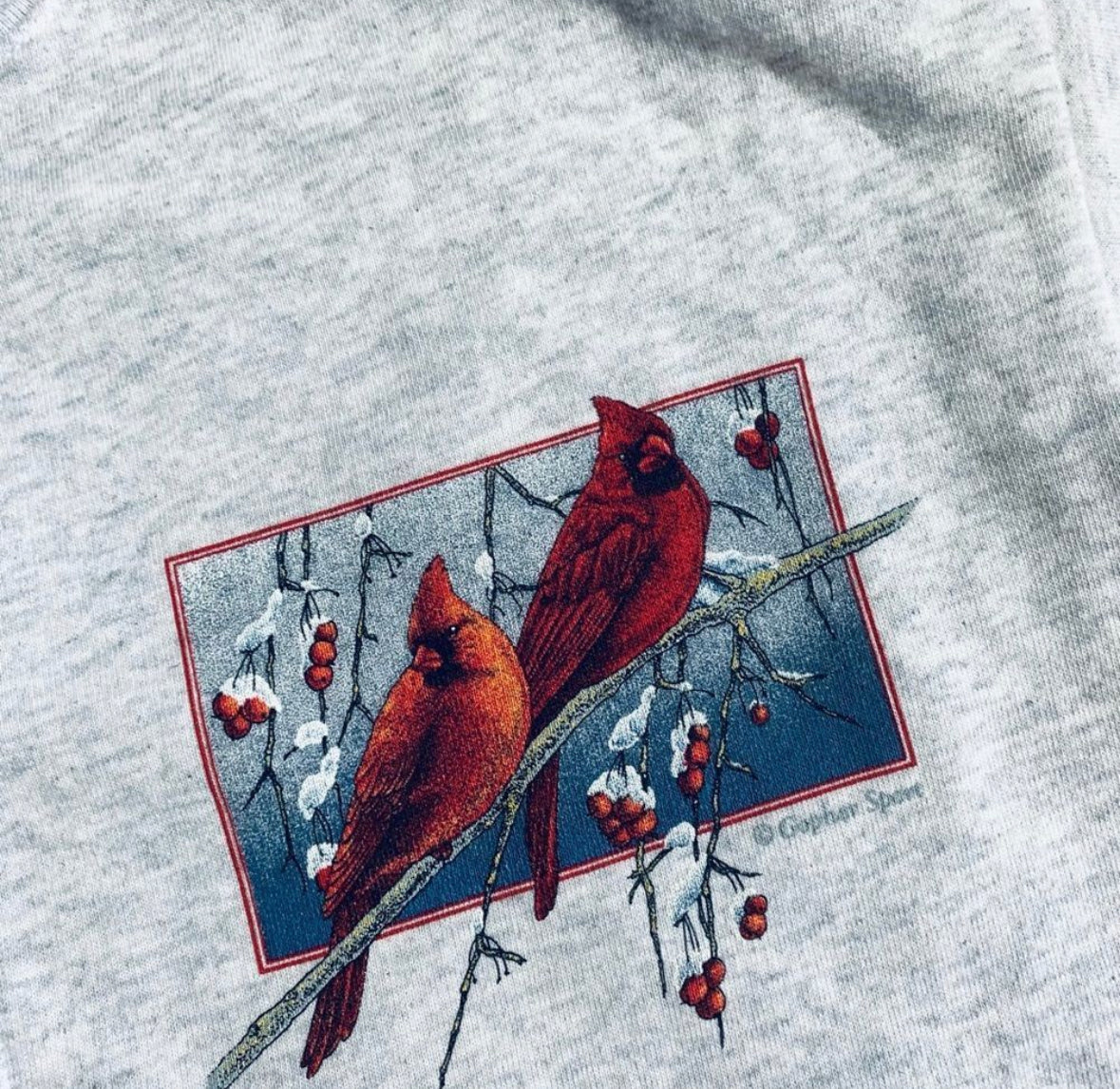 80s/90s Button Up Winter Cardinal Crewneck Sweatshirt - Image 4