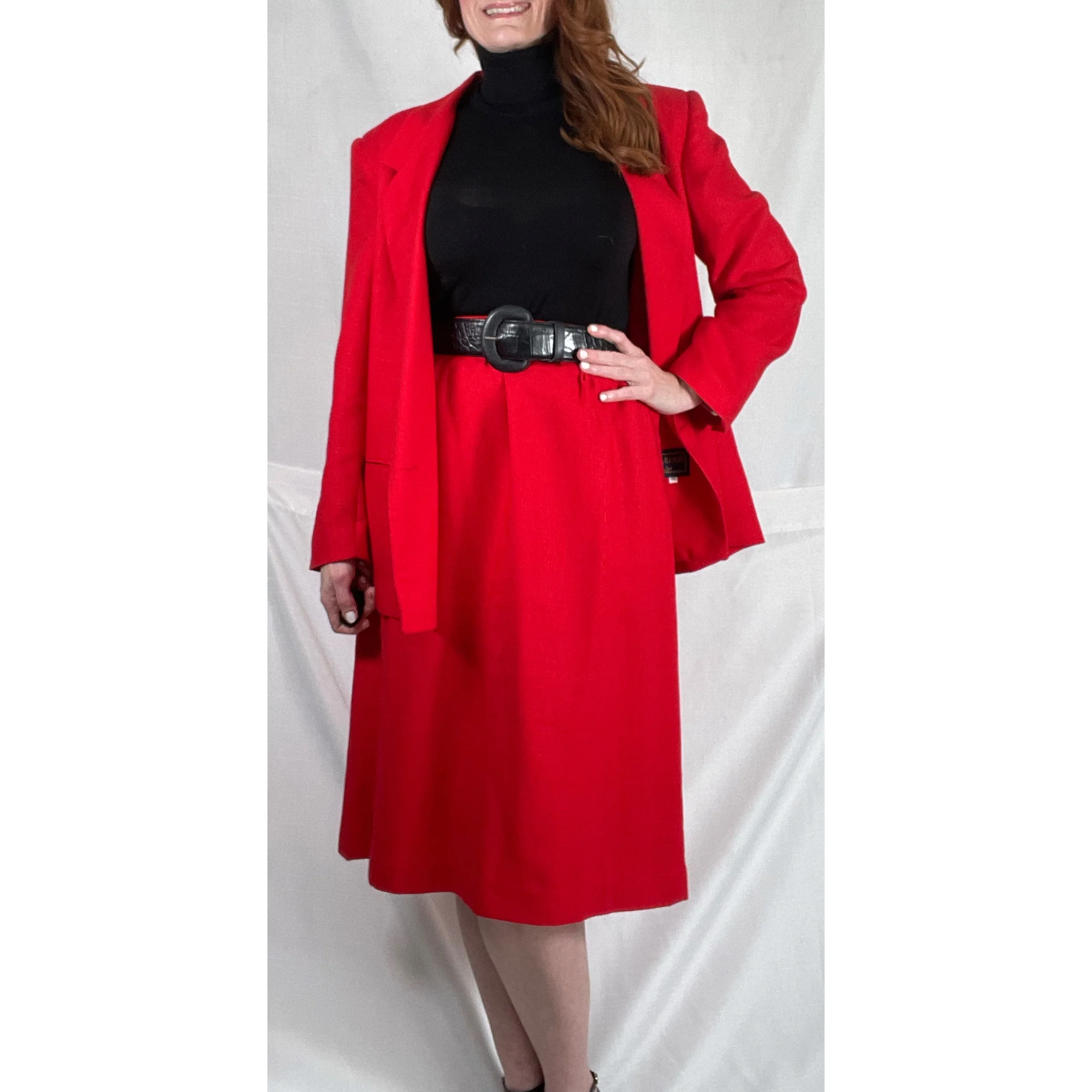 80s/90s Candy Apple Red Double Breast Skirt Suit - Image 3
