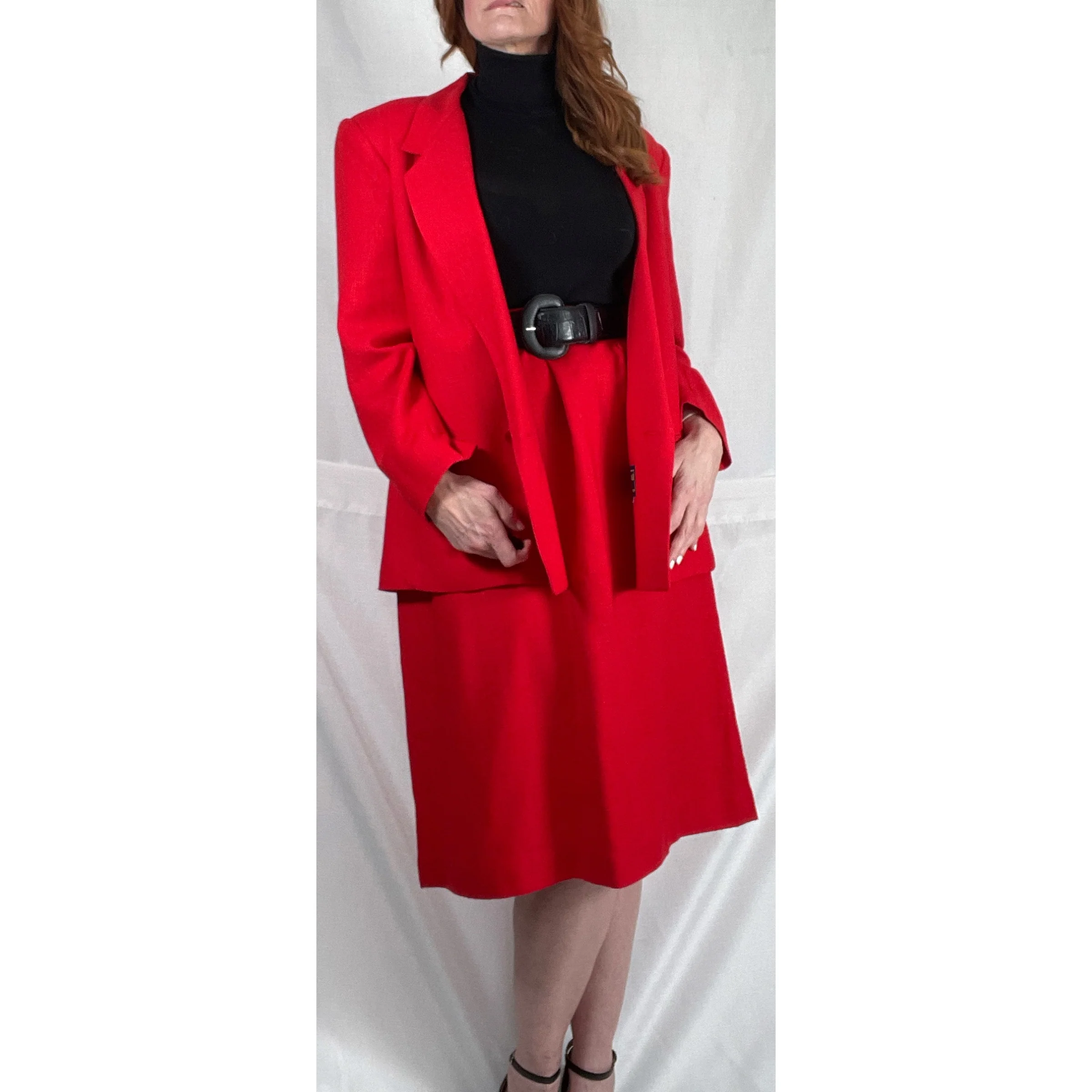 80s/90s Candy Apple Red Double Breast Skirt Suit - Image 4