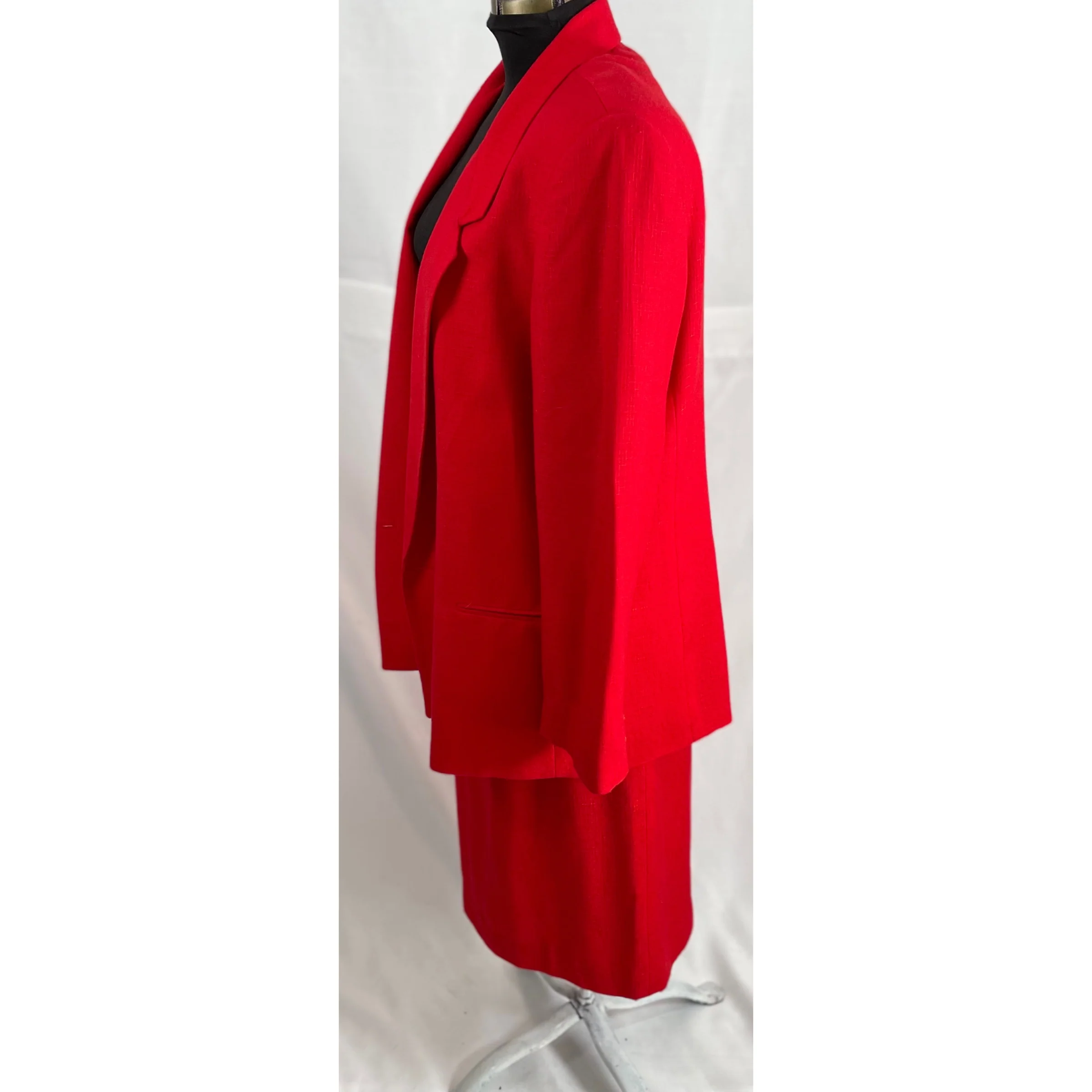 80s/90s Candy Apple Red Double Breast Skirt Suit - Image 9