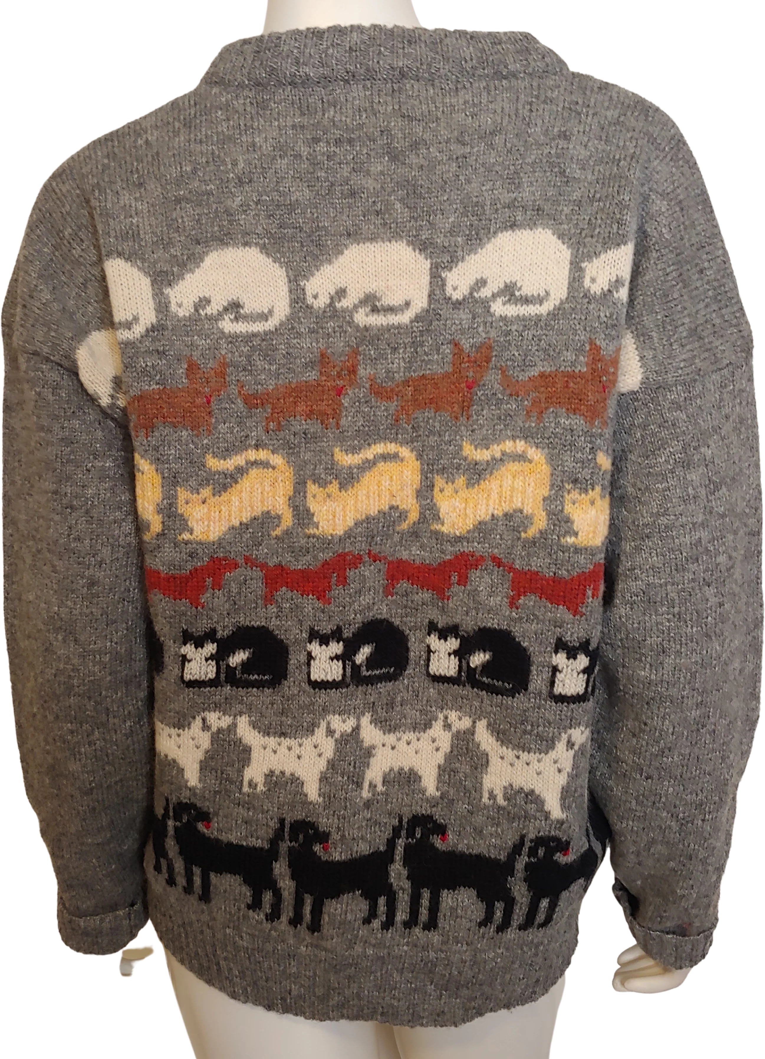 80s/90s Cats And Dogs Wool Pullover Sweater Xl Gray Black By Orvis - Image 2