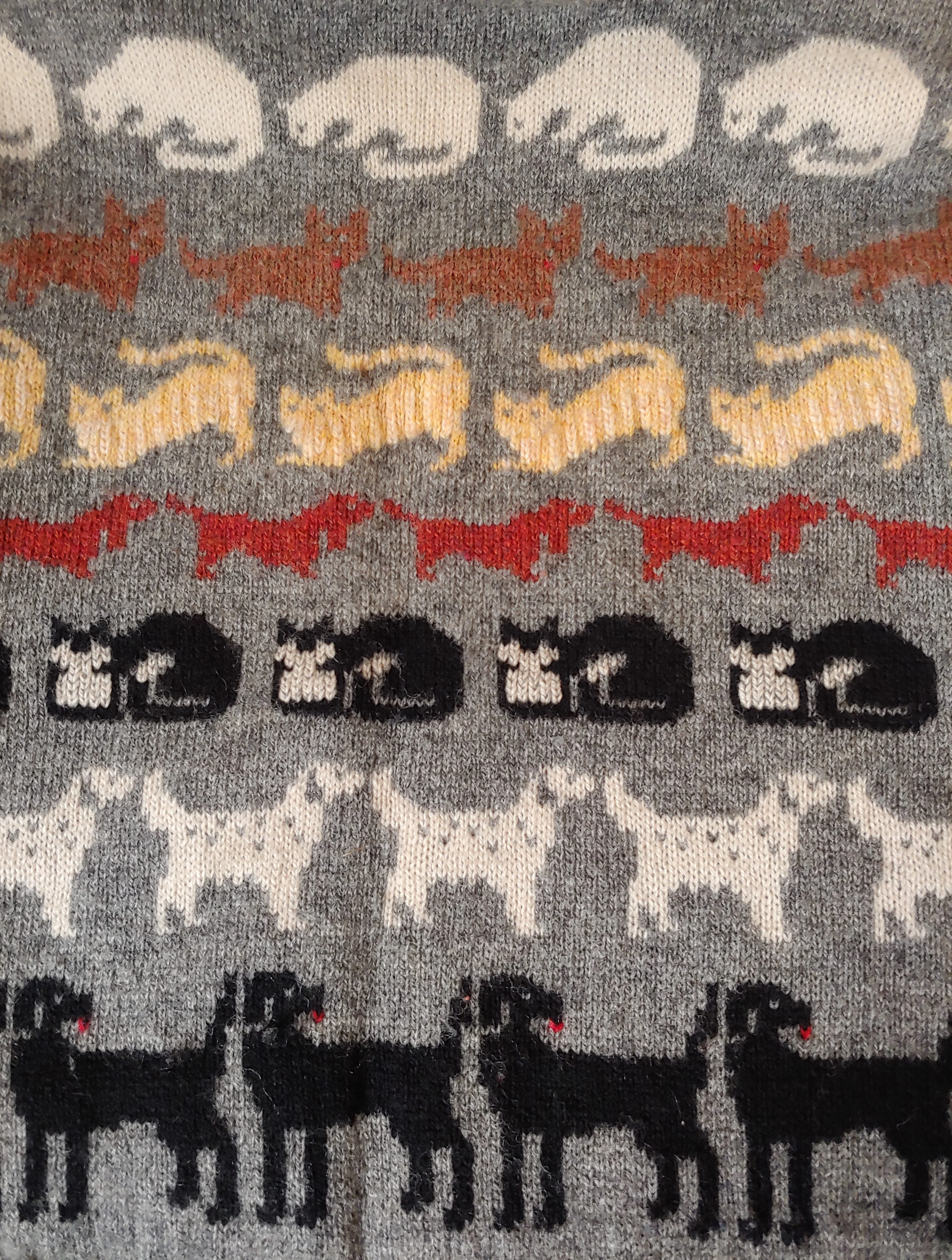 80s/90s Cats And Dogs Wool Pullover Sweater Xl Gray Black By Orvis - Image 3