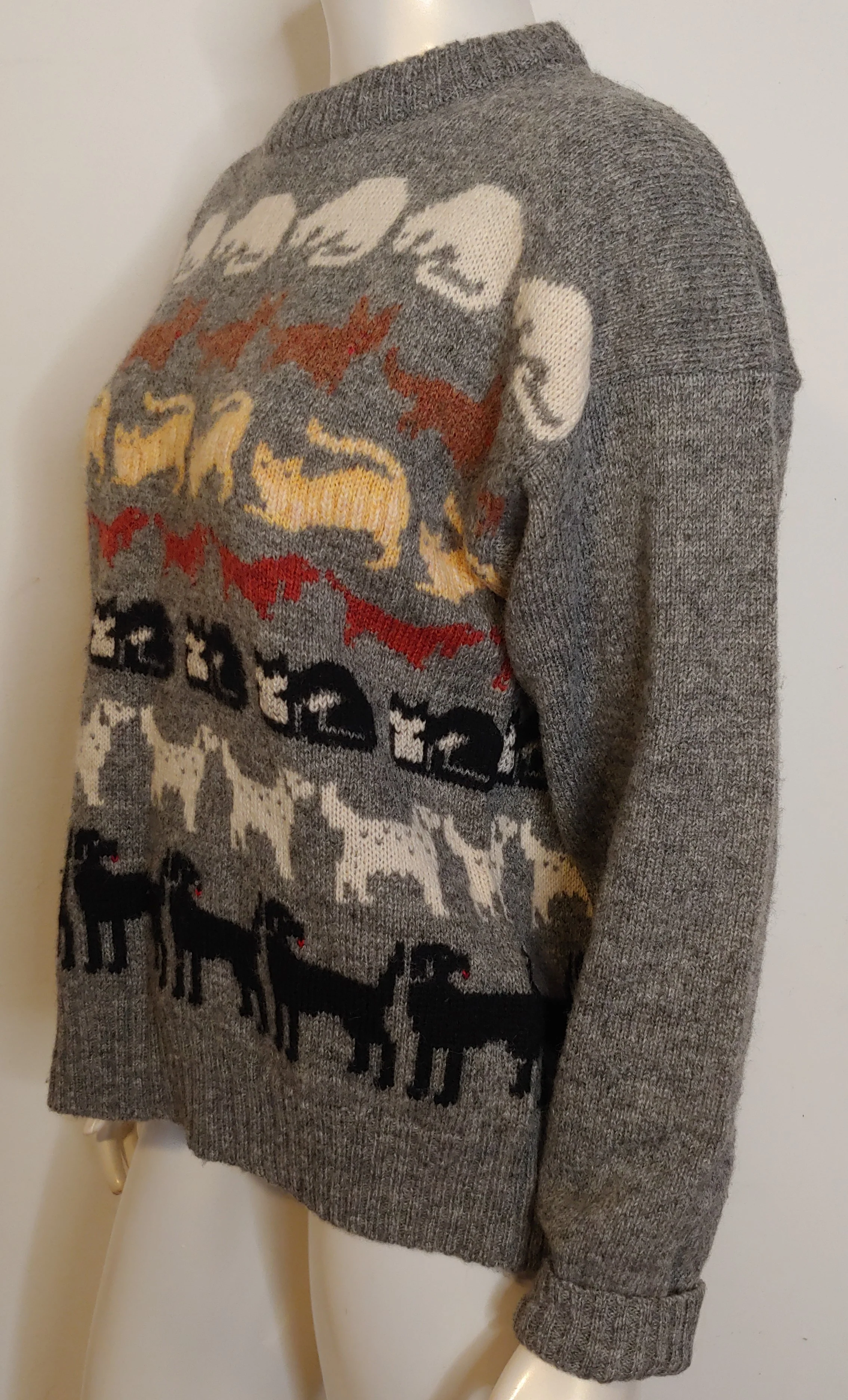 80s/90s Cats And Dogs Wool Pullover Sweater Xl Gray Black By Orvis - Image 5