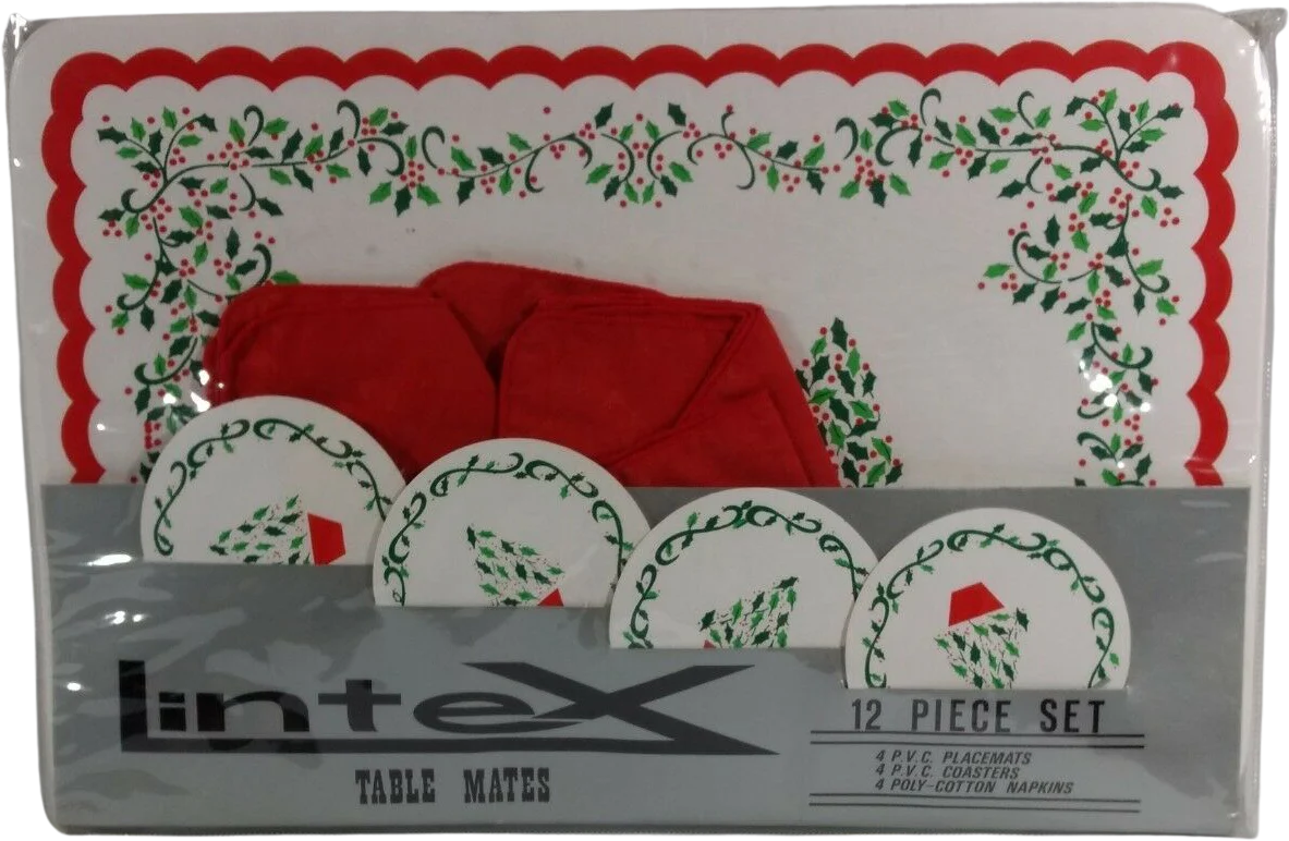 80s/90s Christmas Place Settings Placement Napkins Coaster By Lintex