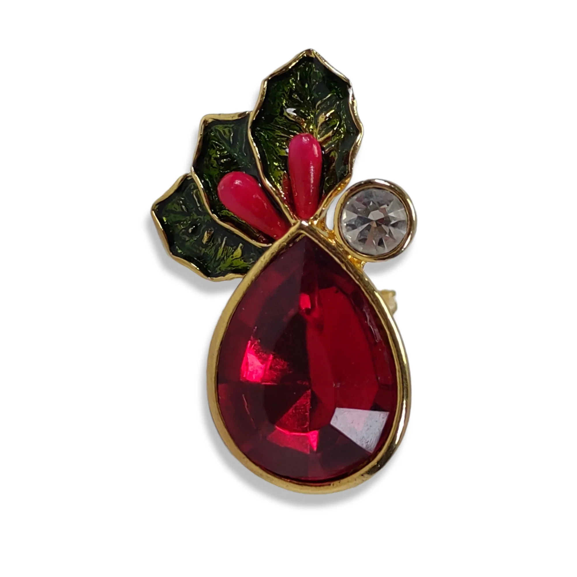 80s/90s Christmas Rhinestone Earrings Clip On Holly Leaves By Avon - Image 4