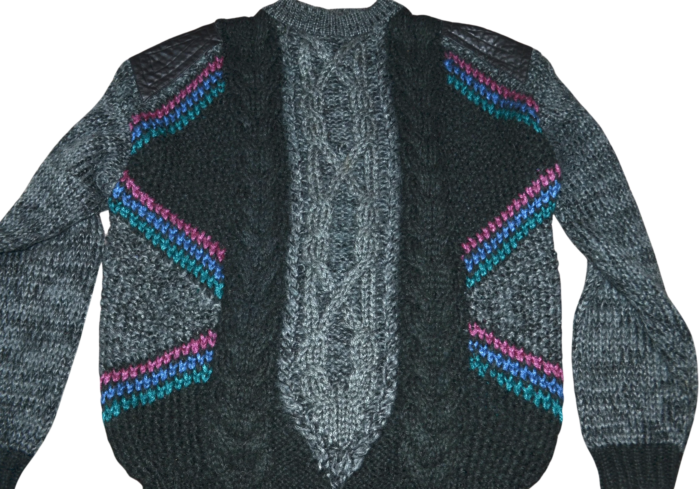 80s/90s Chunky Knit Oversized Sweater Leather Patch By Street Scene