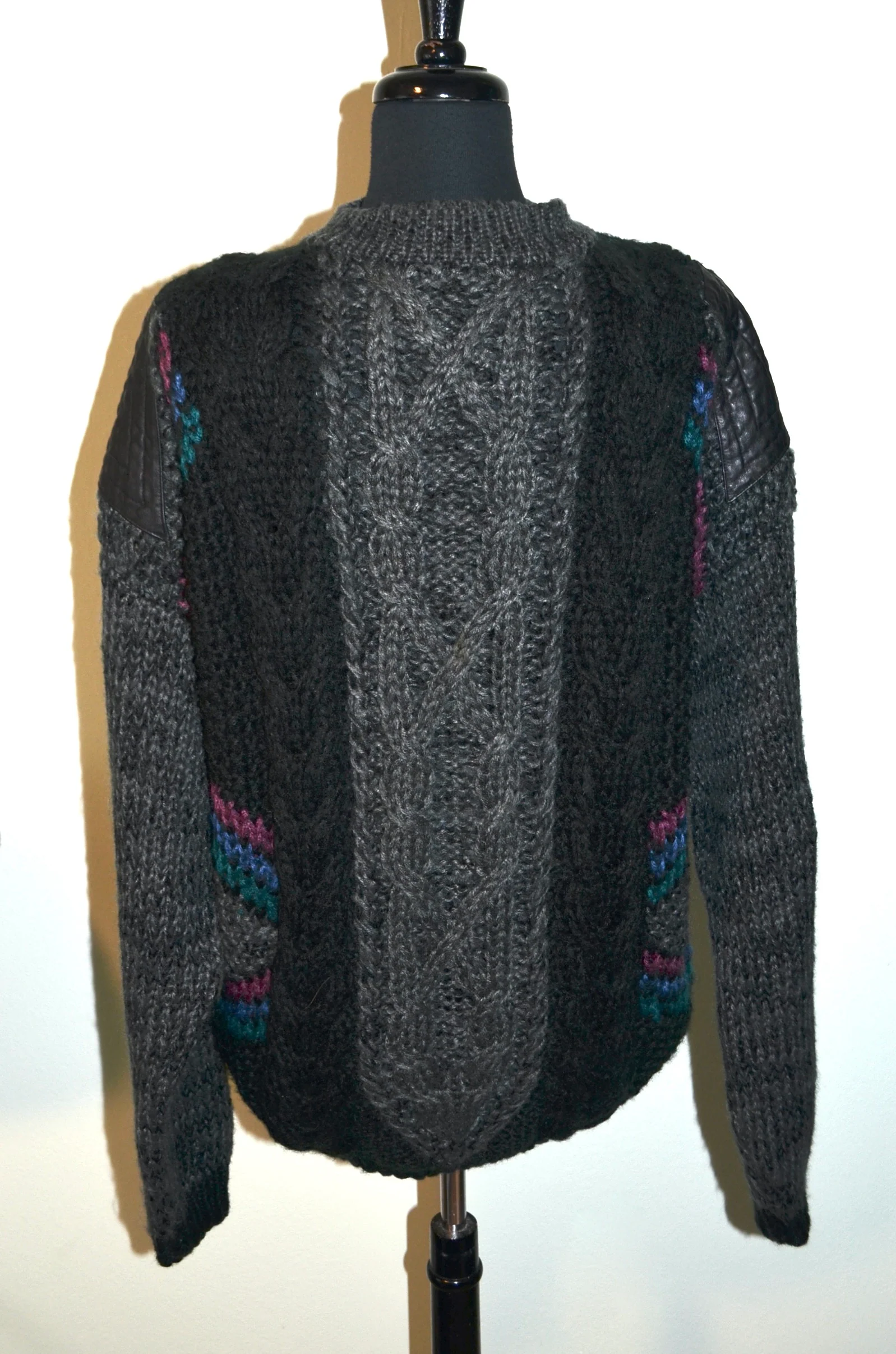 80s/90s Chunky Knit Oversized Sweater Leather Patch By Street Scene - Image 3
