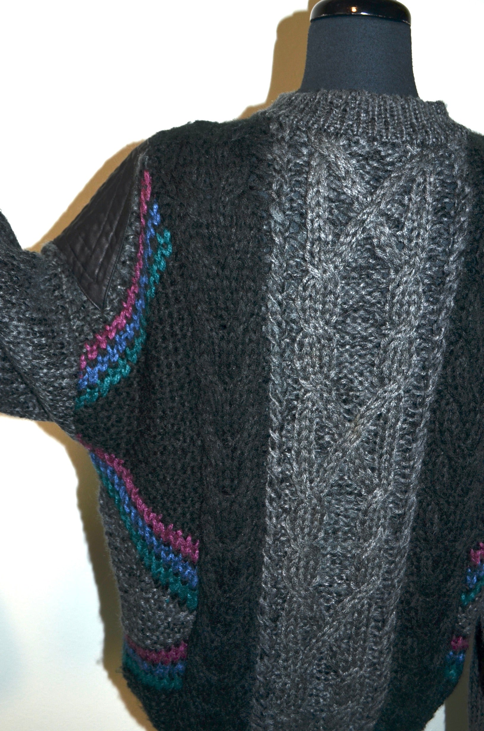 80s/90s Chunky Knit Oversized Sweater Leather Patch By Street Scene - Image 5