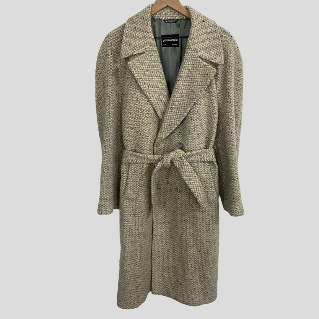80s/90s Classic Speckled Wool Double Breasted Belted Coat By Pierre Cardin - Image 11