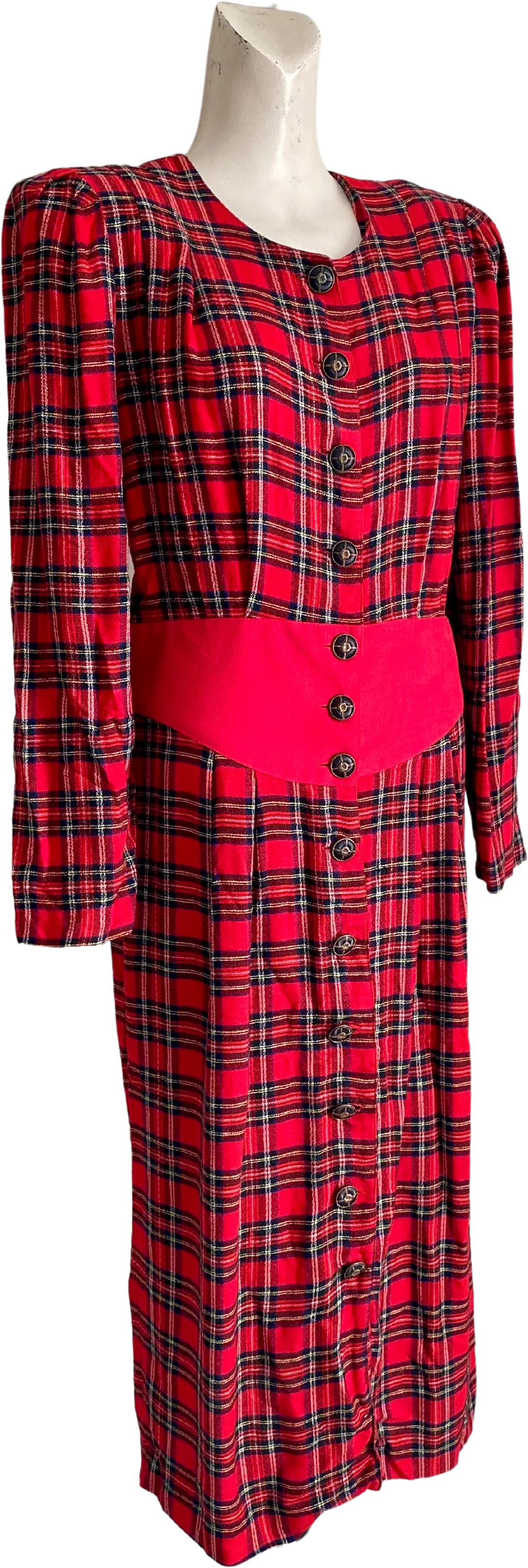 80s/90s Classical Plaid Long Sleeve Midi Dress By Success Dress