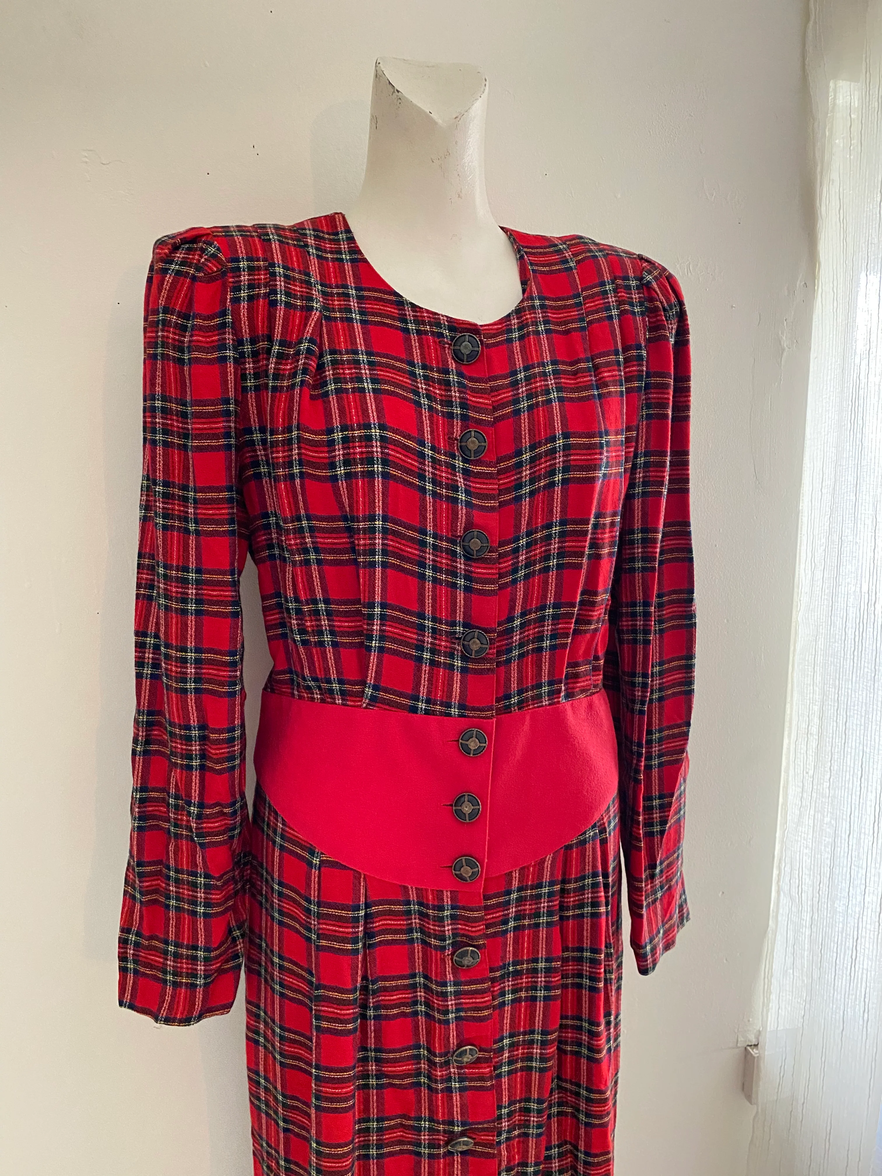 80s/90s Classical Plaid Long Sleeve Midi Dress By Success Dress - Image 5