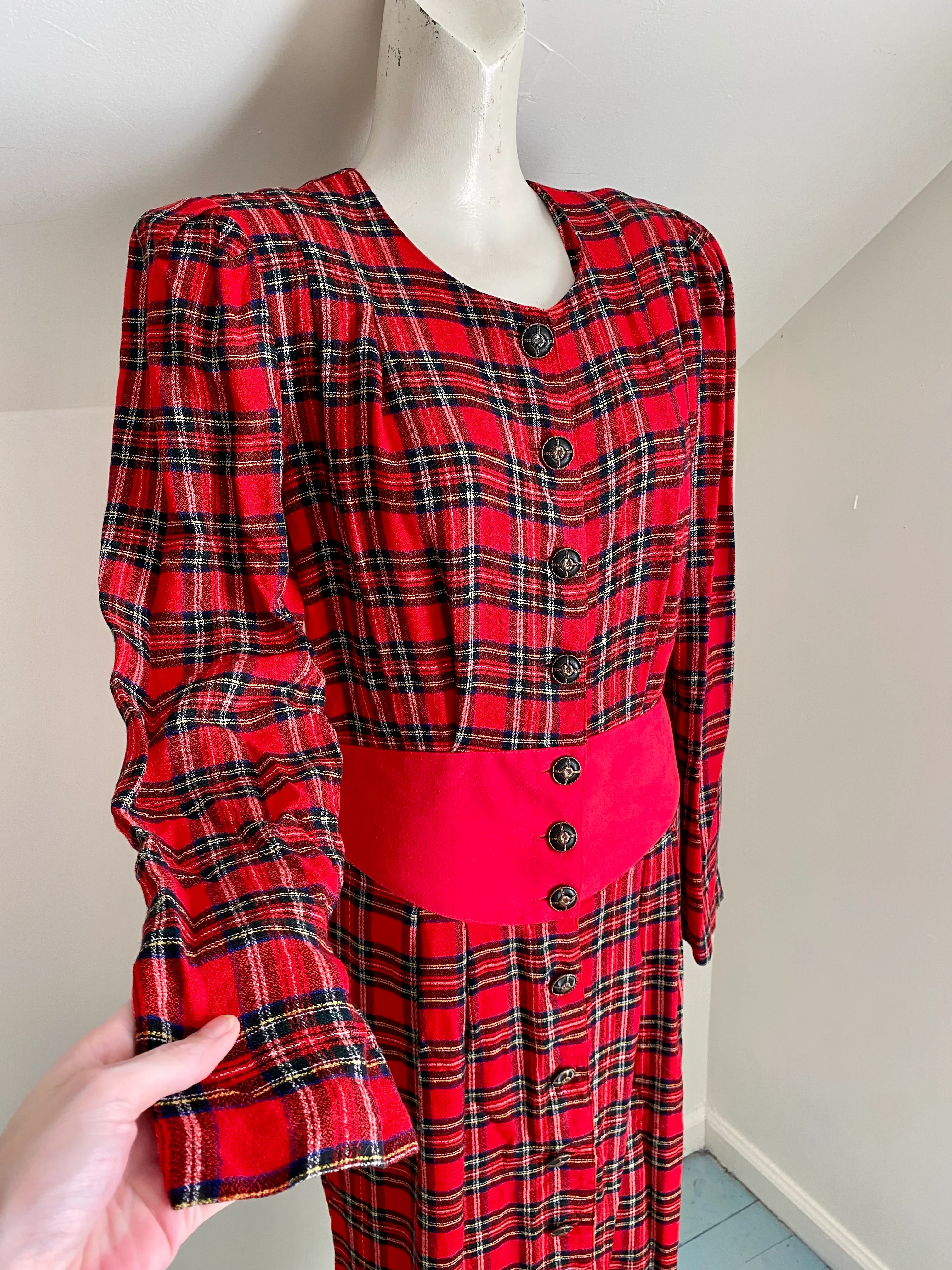 80s/90s Classical Plaid Long Sleeve Midi Dress By Success Dress - Image 6