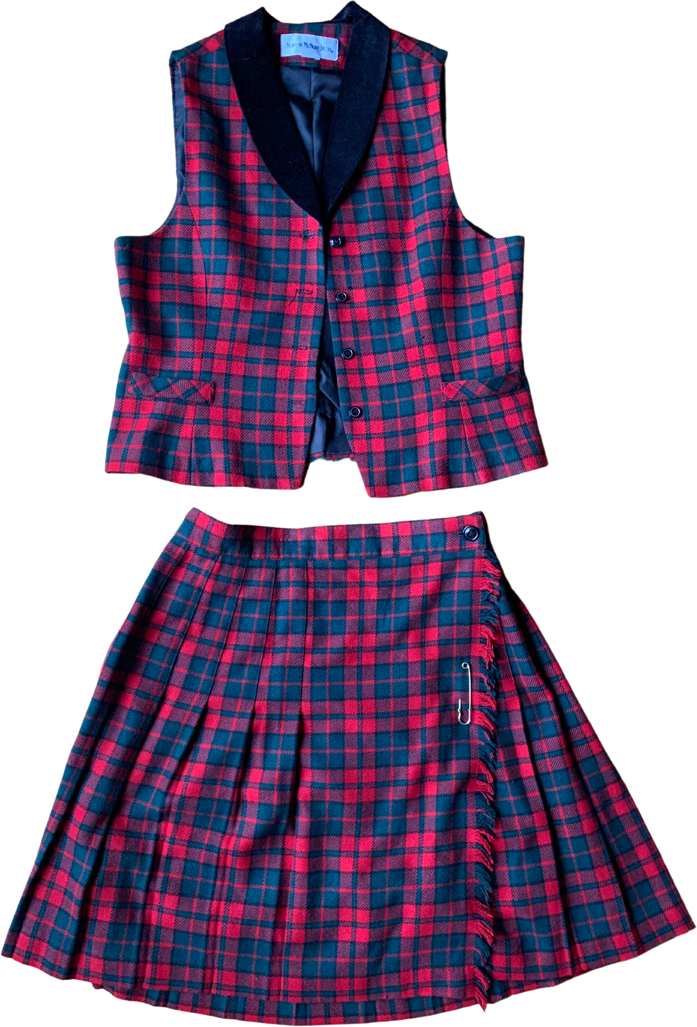 80s/90s Clueless Vibes Plaid Skirt Suit By Norton McNaughton