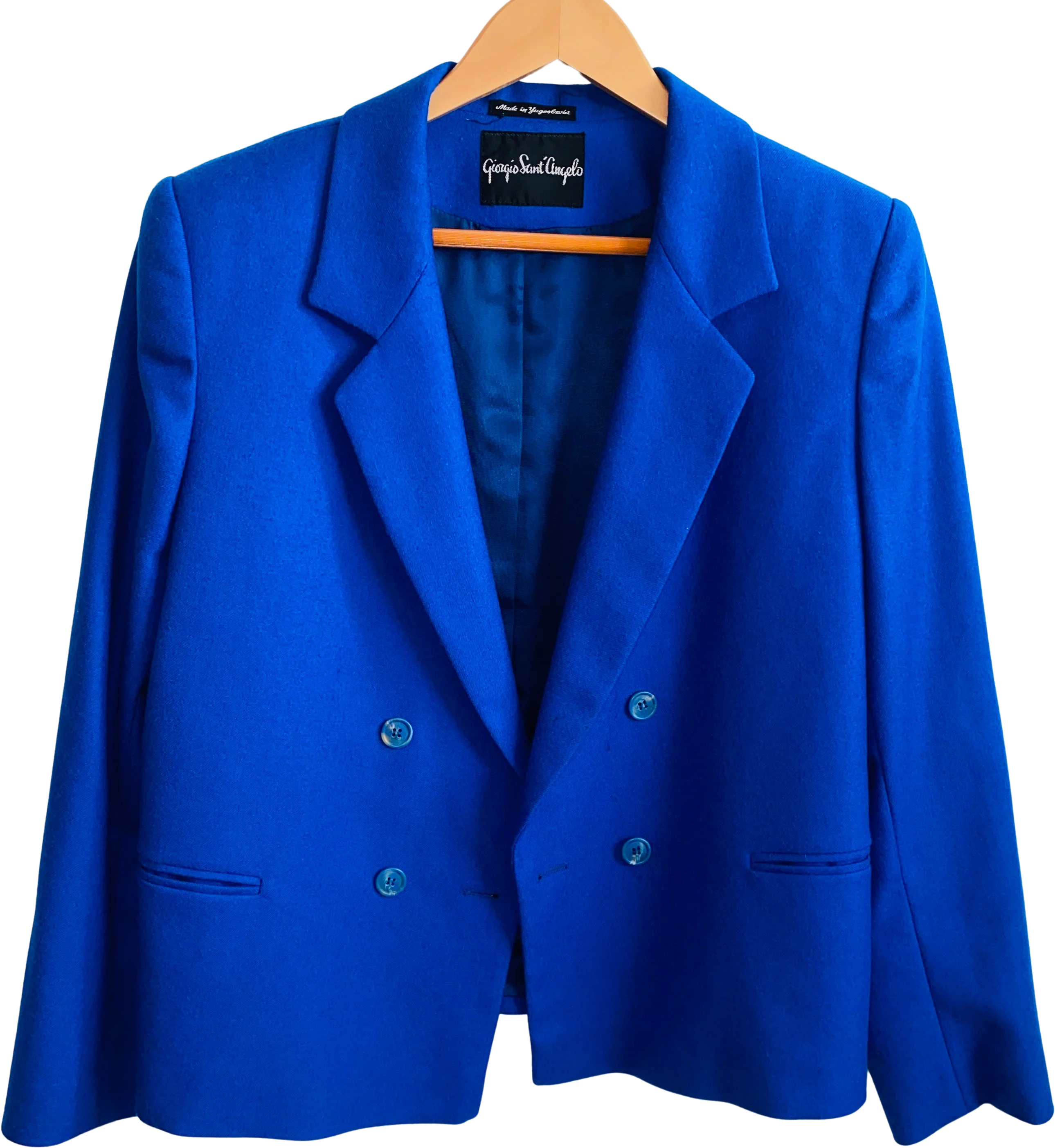 80s/90s Cobalt Blue Double Breasted Blazer By Giorgio Saint Angelo