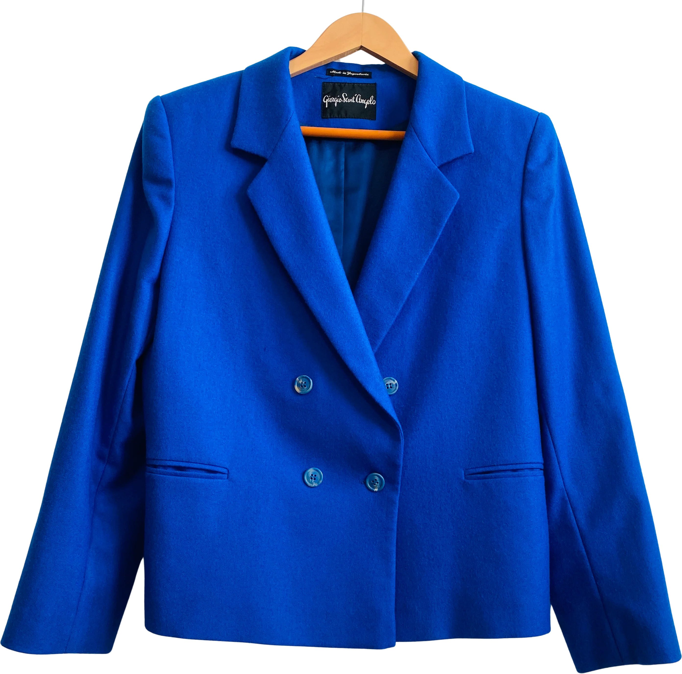 80s/90s Cobalt Blue Double Breasted Blazer By Giorgio Saint Angelo - Image 2