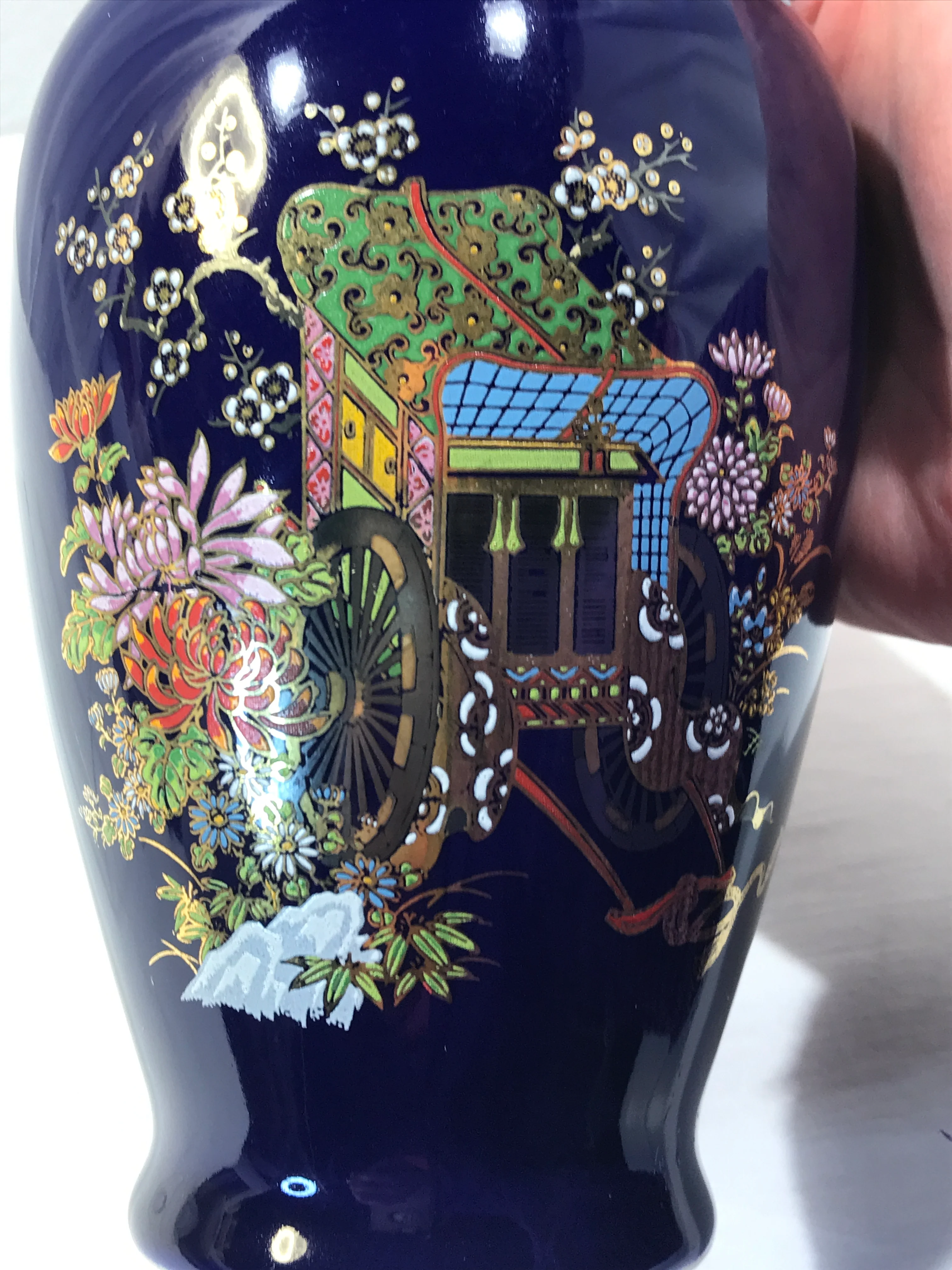 80s/90s Cobalt Blue Rickshaw Flower Vase - Image 5